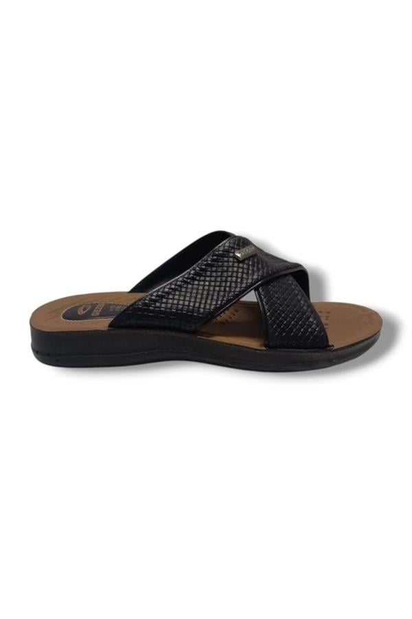 Gezer 12598-25 Deri Anatomik Çapraz Erkek Terlik