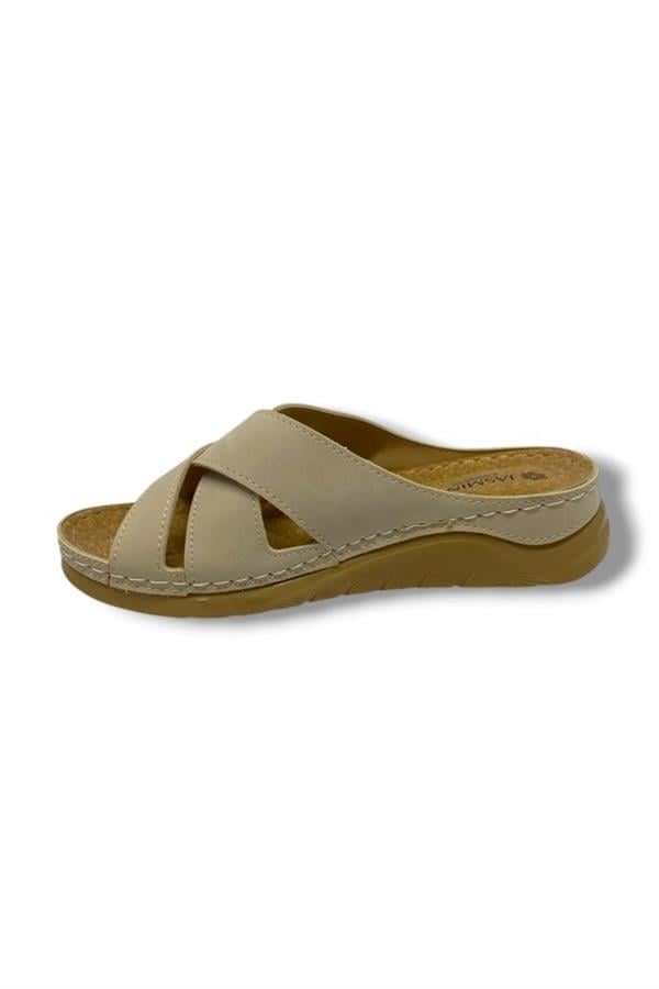 Jasmine 4003-25 Deri Comfort Çapraz 3 Bant Kadın Terlik