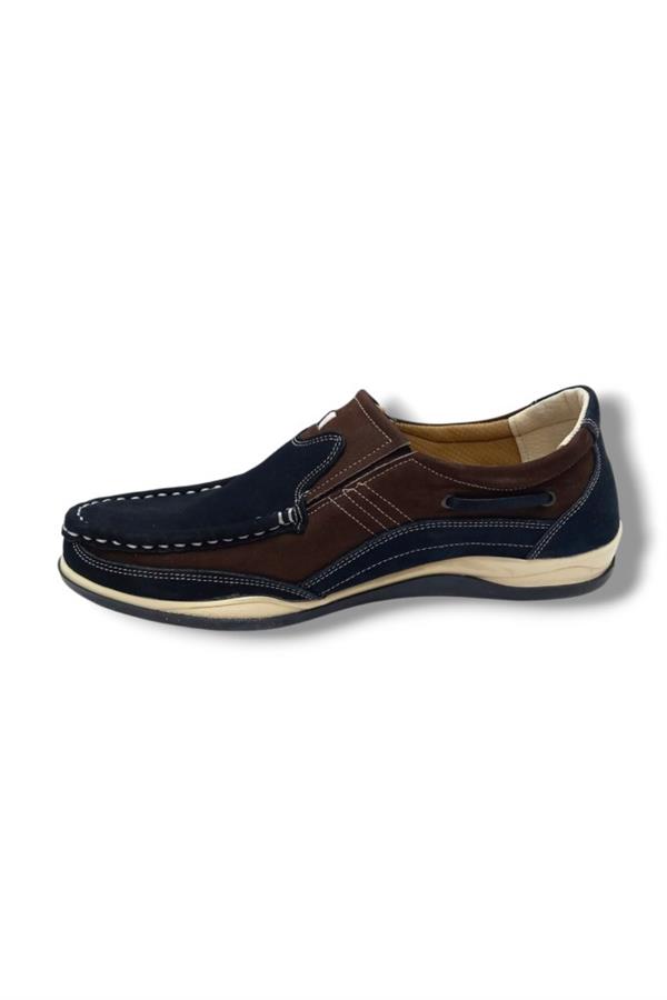 Master 1702-25 Hakiki Nubuk Deri Anatomik Casual Erkek Ayakkabı Lacivert Kahve