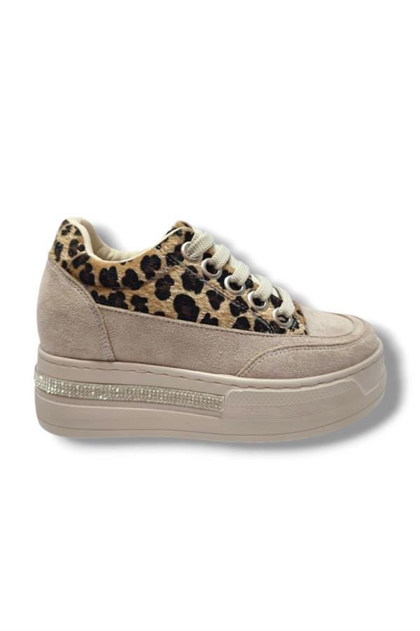 Şanzelize 186-25 Süet Taşlı Leopar Dolgu Topuk Kadın Sneaker