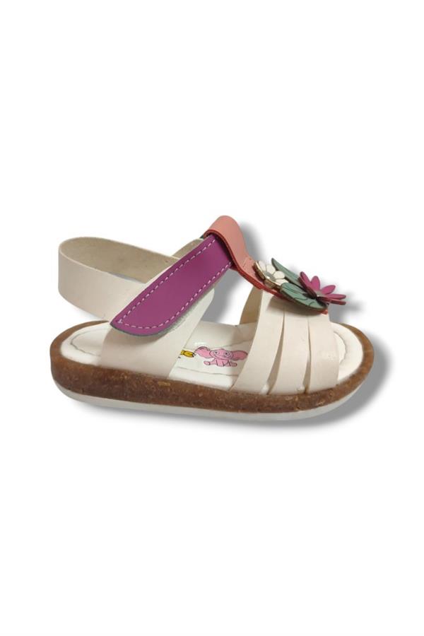 Şirinbebe 1653-20 Yan Çiçekli Cırtlı Kız Çocuk Sandalet Beyaz Pembe 21-25