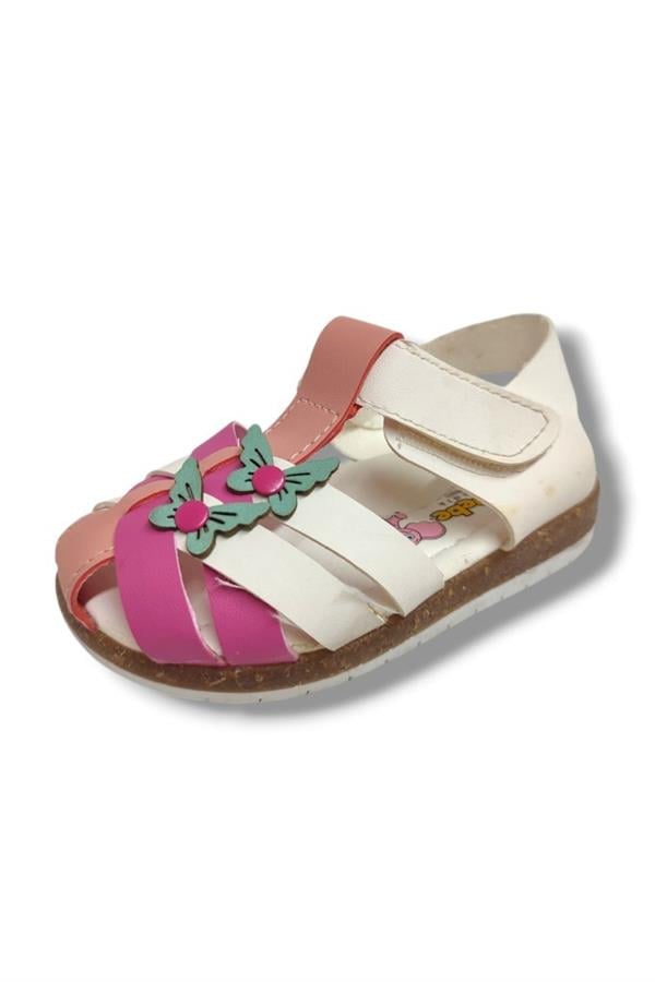 Şirinbebe 1665-20 Çapraz Şerit 2 Kelebekli Kız Çocuk Sandalet Beyaz Pembe 21-25