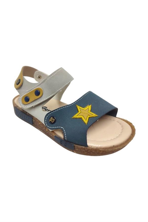 Şirinbebe 1707-20 Anatomik Yıldız Desen Cirtli Erkek Çocuk Sandalet Lacivert Gri 26-30