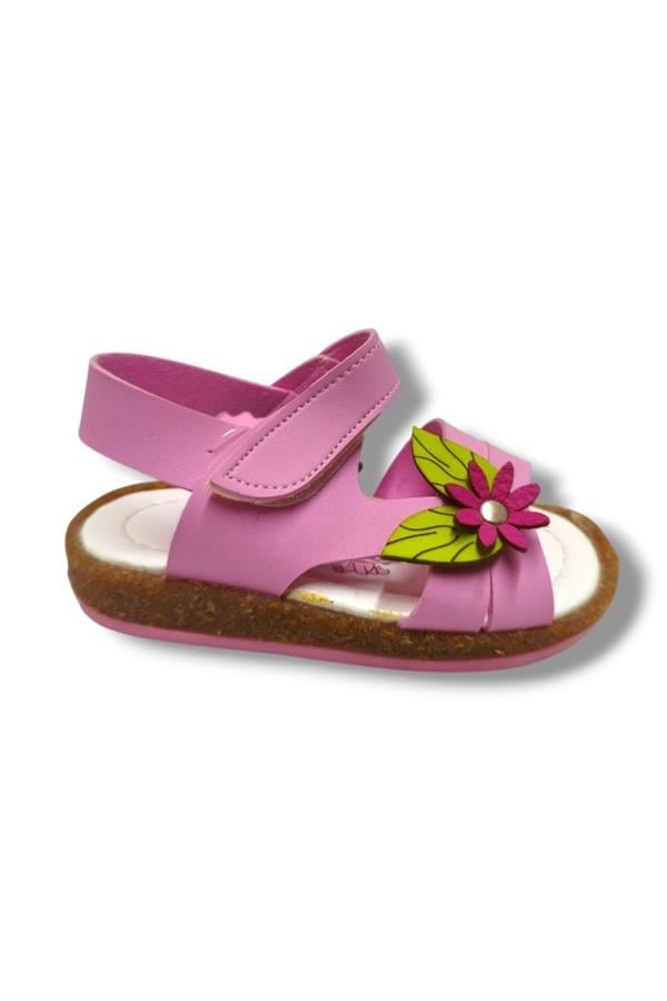 Şirinbebe 3000-20 Çiçek Tokalı Cırtlı Kız Çocuk Sandalet