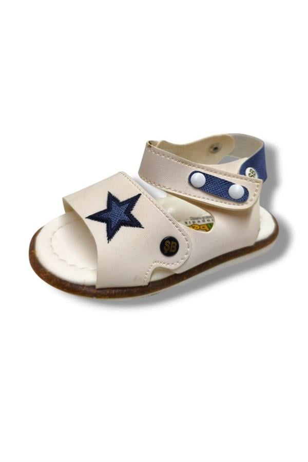 Şirinbebe 3022-20 Yıldız Desen Cırtlı Erkek Çocuk Sandalet Beyaz Mavi 21-25
