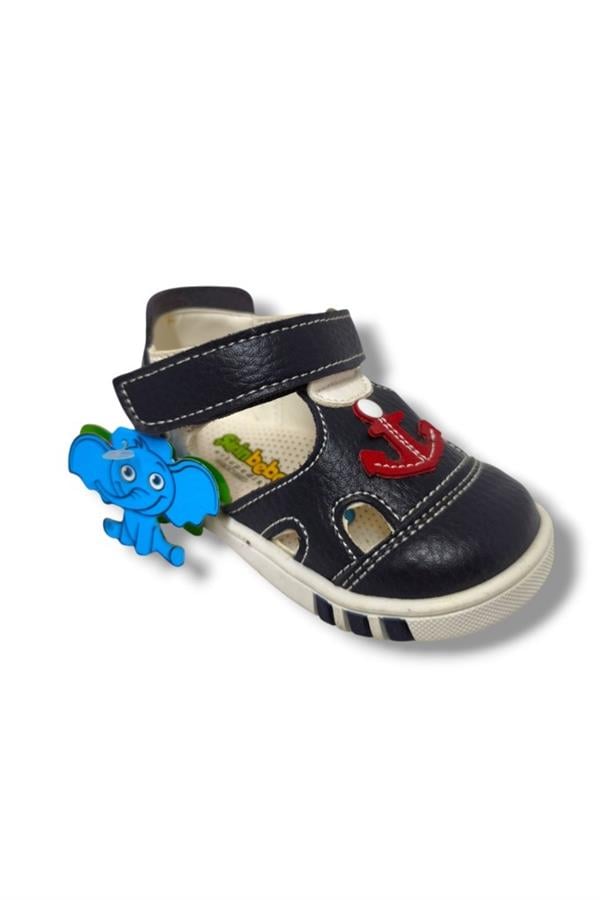 Şirinbebe 3081-20 Önü Kapalı Çapa Cırtlı Erkek Çocuk Sandalet Lacivert Kırmızı 18-20