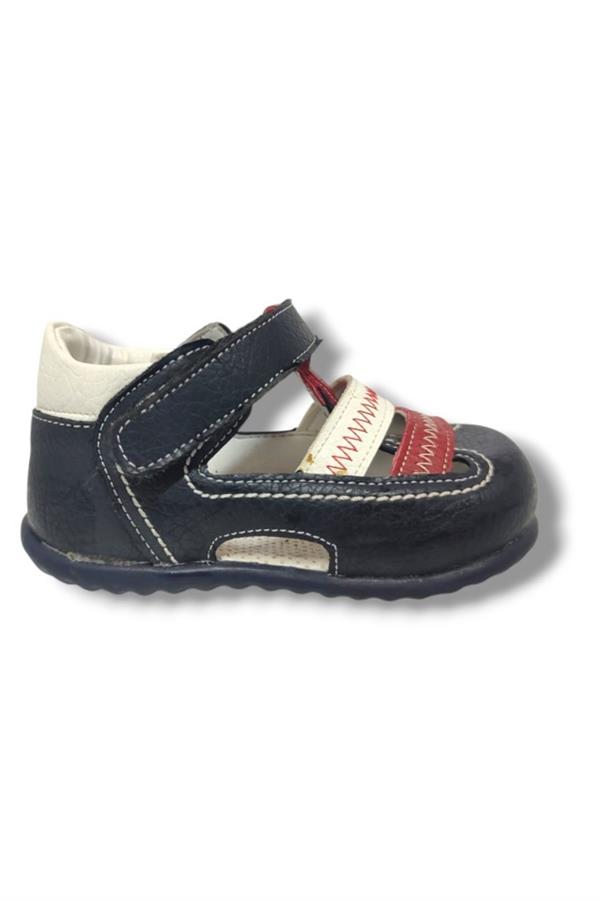 Şirinbebe1607-20 Çift Dikiş Cırtlı Erkek Çocuk Sandalet Lacivert Kırmıız 21-25