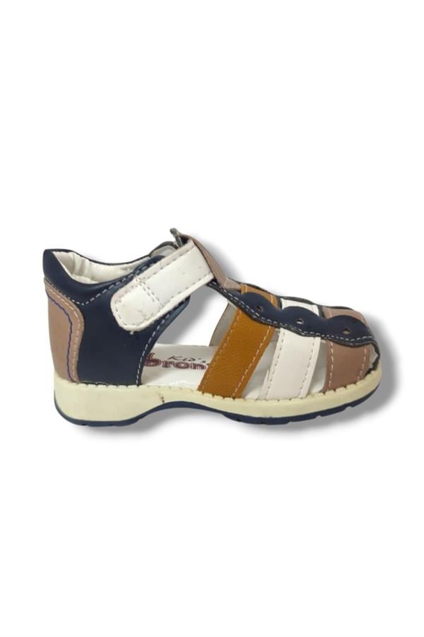 Şirinbebe1609-20 Anatomik Çift Bant Çicekli Kız Çocuk Sandalet Sarı Beyaz 21-25