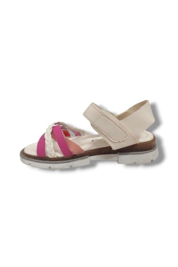 Şiringenç 1618-20 Çapraz Örgü Şerit Kız Çocuk Sandalet Beyaz Pembe 26-30