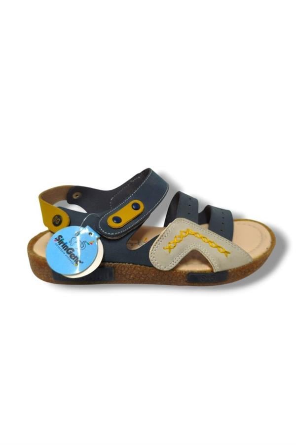 Şiringenç 3061-20 Anatomik Dikiş Cırtlı Erkek Çocuk Sandalet Lacivert Sarı 31-36