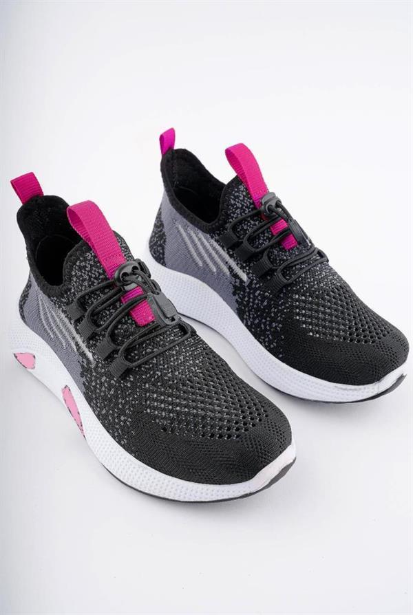 Tutinom 507-24 Triko Sneaker Kız Çocuk Ayakkabı Siyah Pembe 26-30