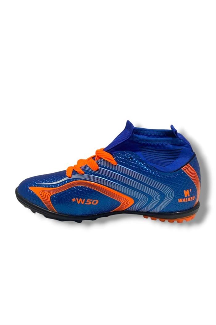Walked 435-25 Çocuk Çoraplı Halı Saha Krampon Mavi Turuncu 31-35
