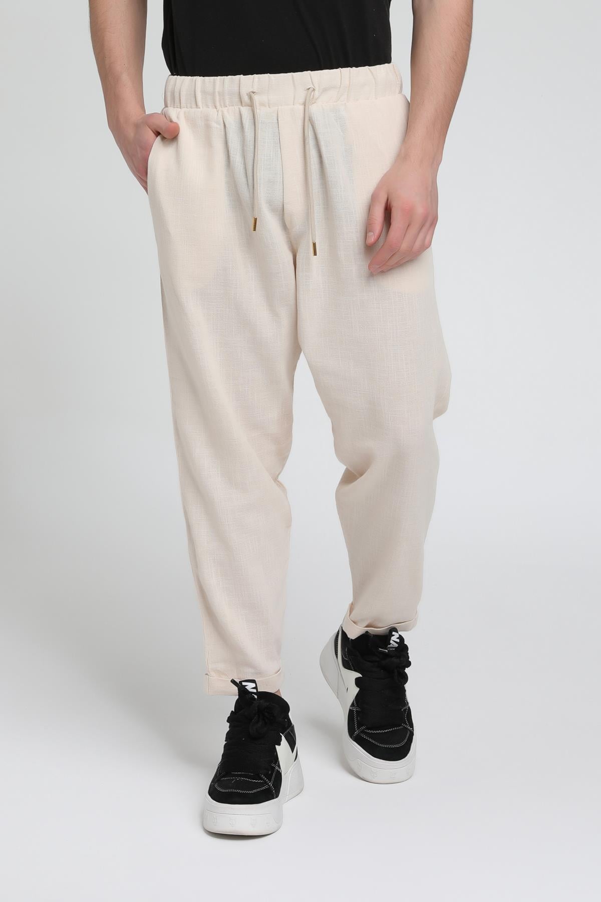 Duble Paça Katlamalı Keten Pantolon R-4222