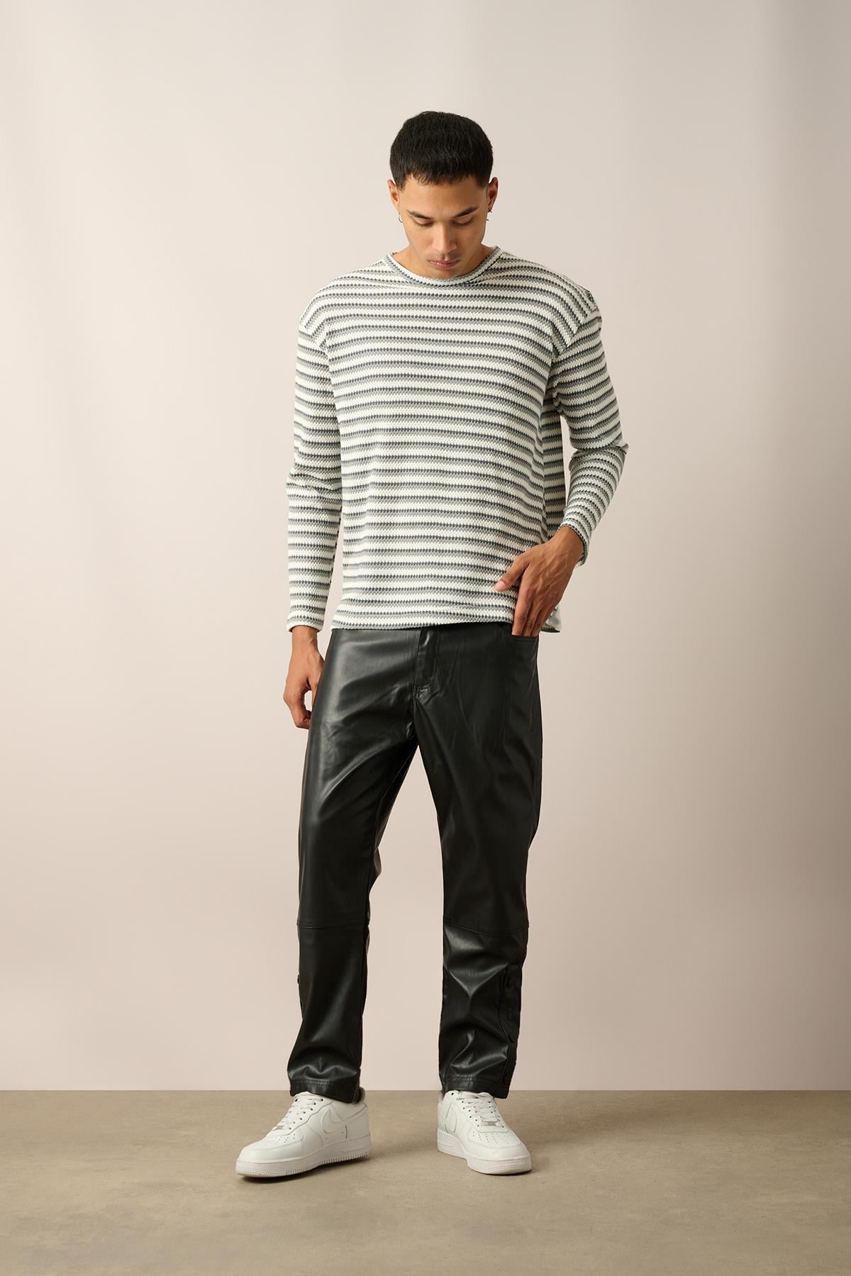 R-5838 Bisiklet Yaka Uzun Kol Örme Sweatshirt