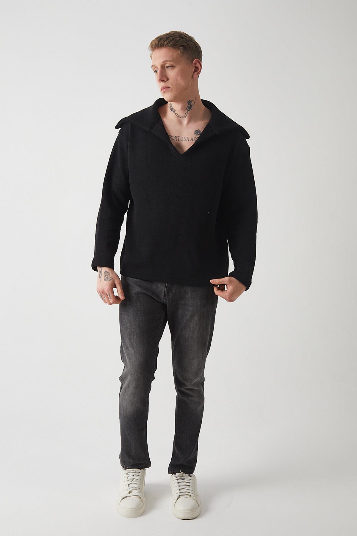 R-5850 Yaka Detaylı Örme Sweat
