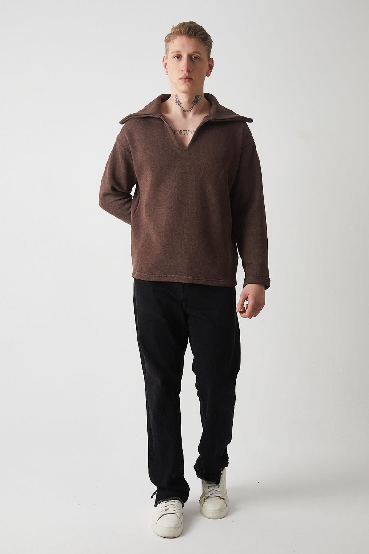 R-5850 Yaka Detaylı Örme Sweat