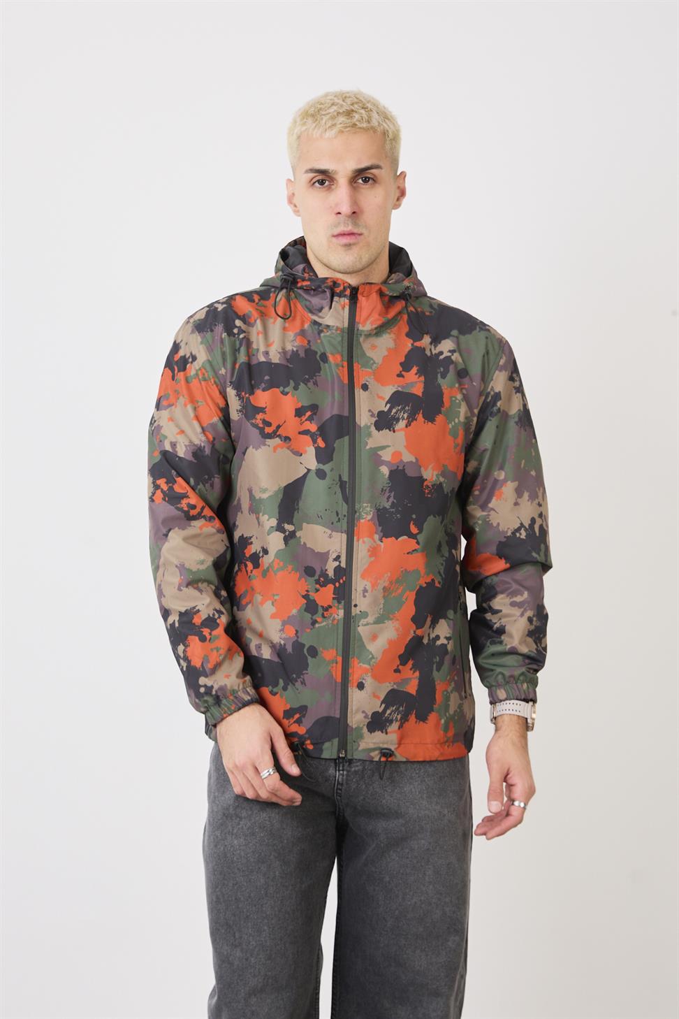 R-2442 Kapüşonlu Astarlı Kol Lastikli Kamuflaj Rüzgarlık ve Yağmurluk