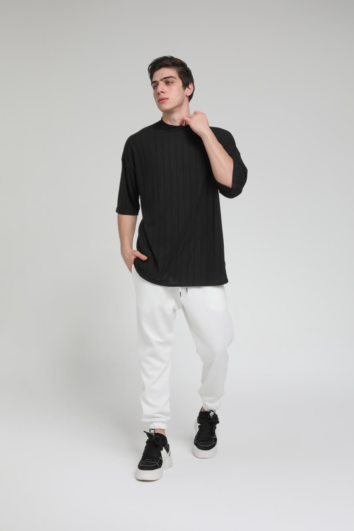 Bisiklet Yaka Eteği Oval Oversize T-shirt R-5527