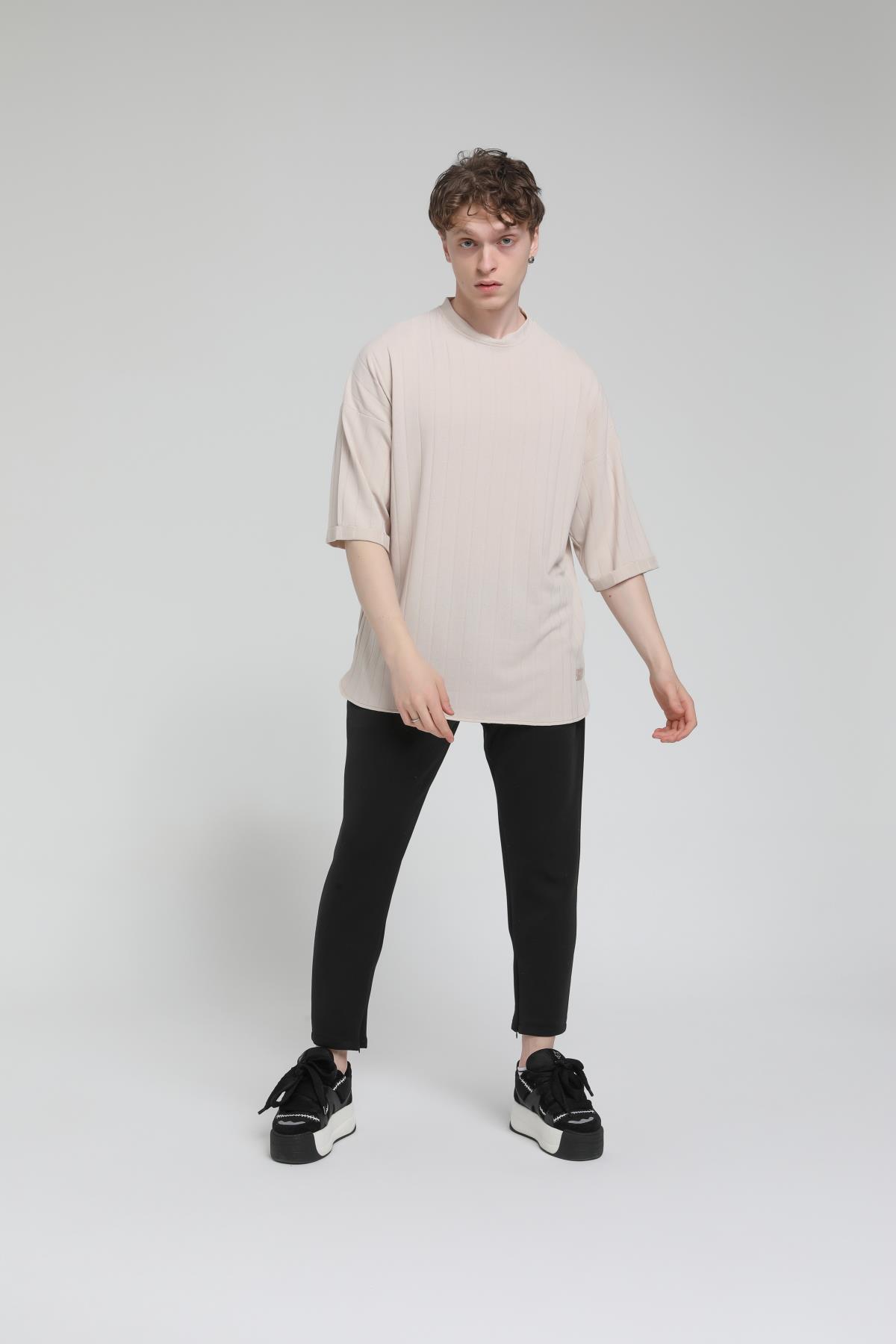 Bisiklet Yaka Eteği Oval Oversize T-shirt R-5527