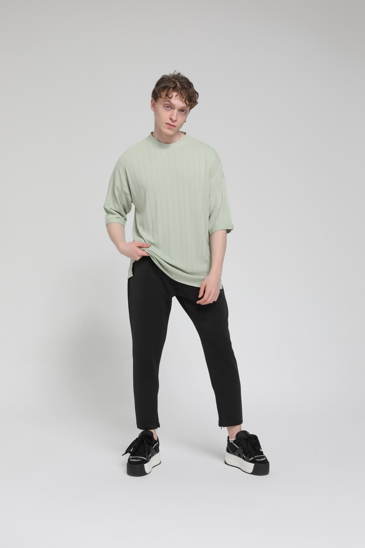 Bisiklet Yaka Eteği Oval Oversize T-shirt R-5527