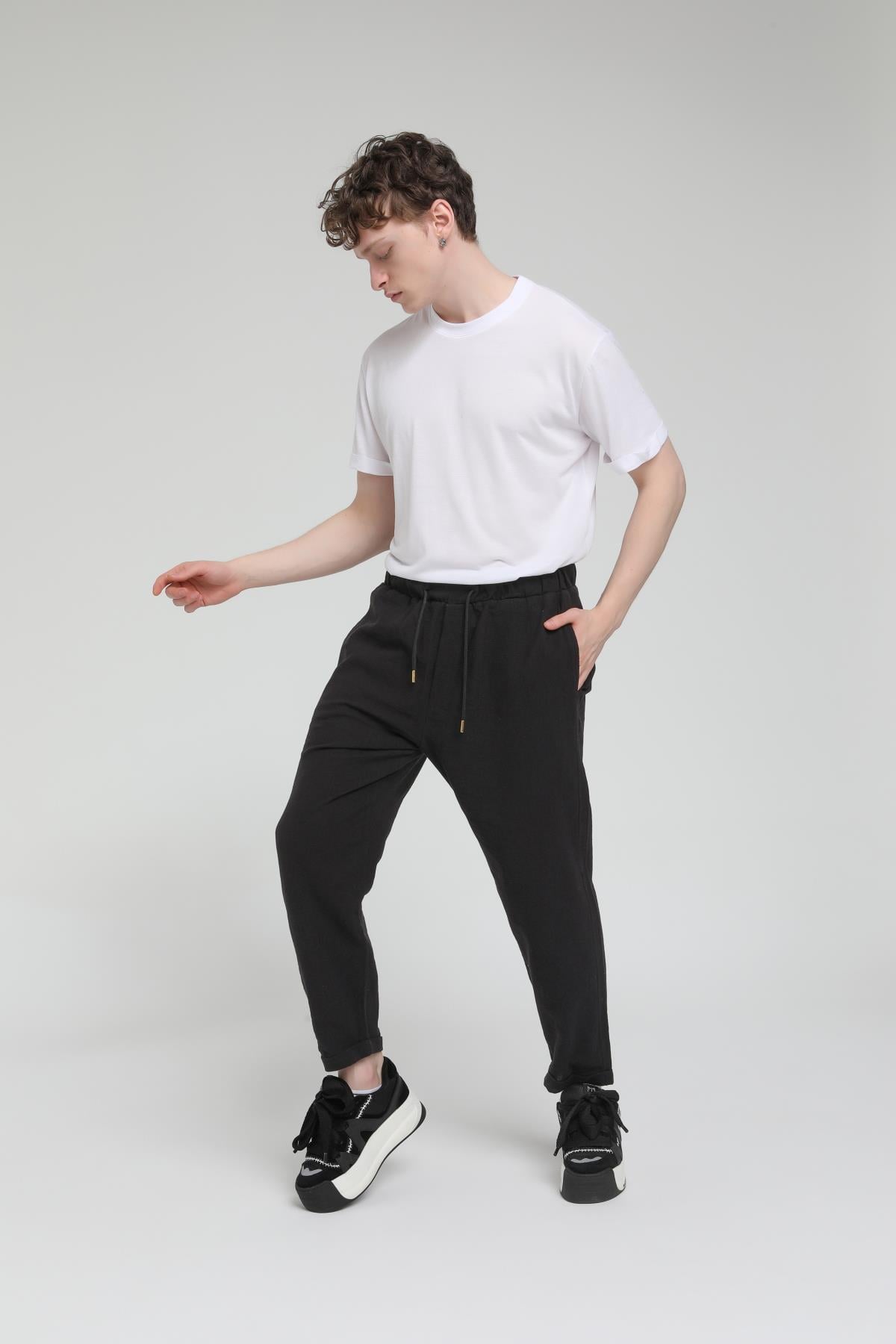 Duble Paça Katlamalı Keten Pantolon R-4222