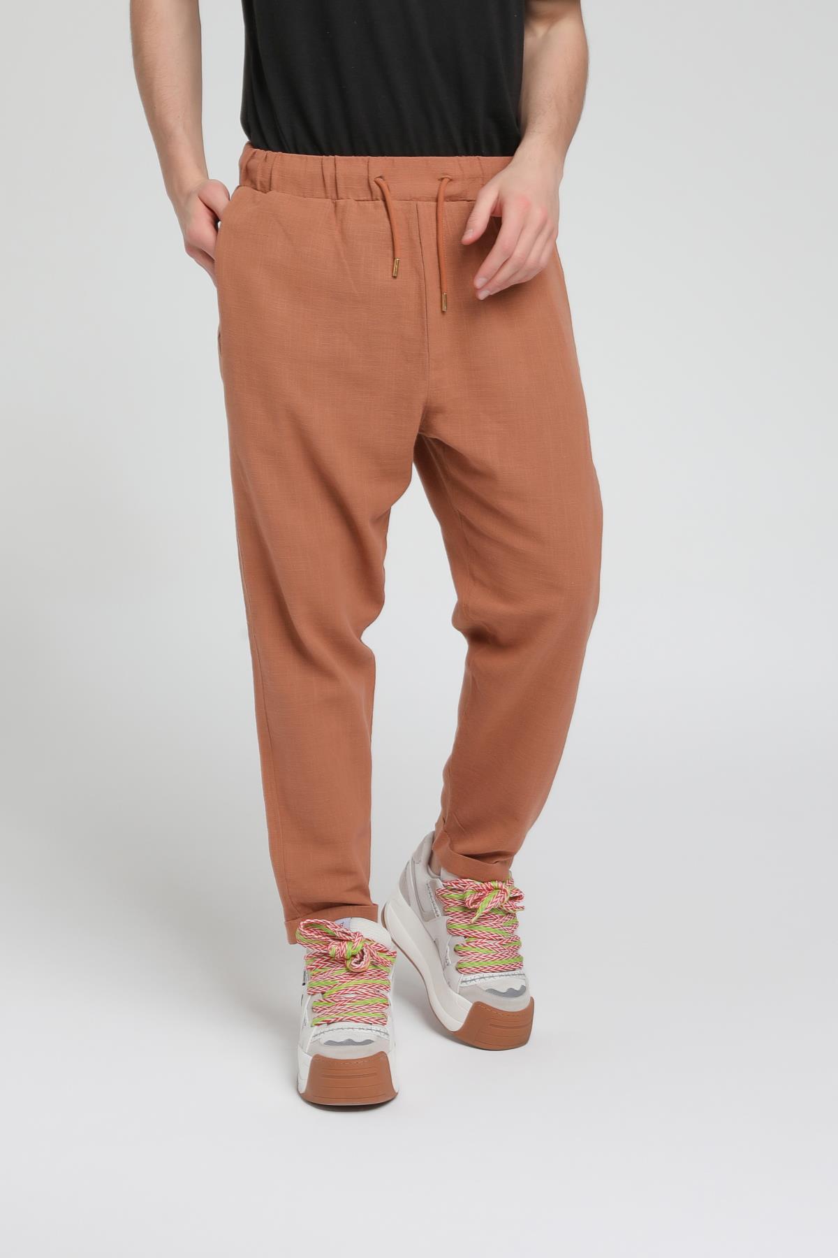 Duble Paça Katlamalı Keten Pantolon R-4222