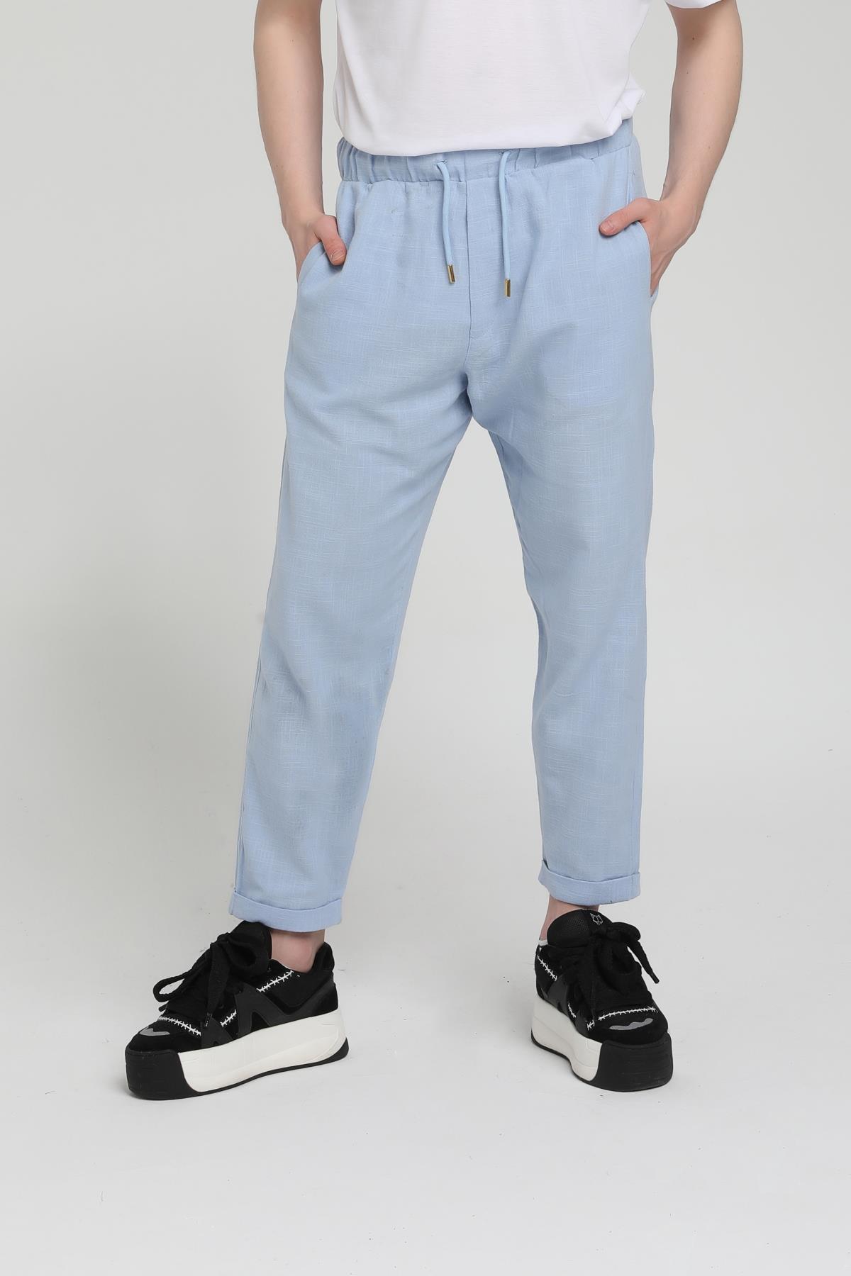 Duble Paça Katlamalı Keten Pantolon R-4222