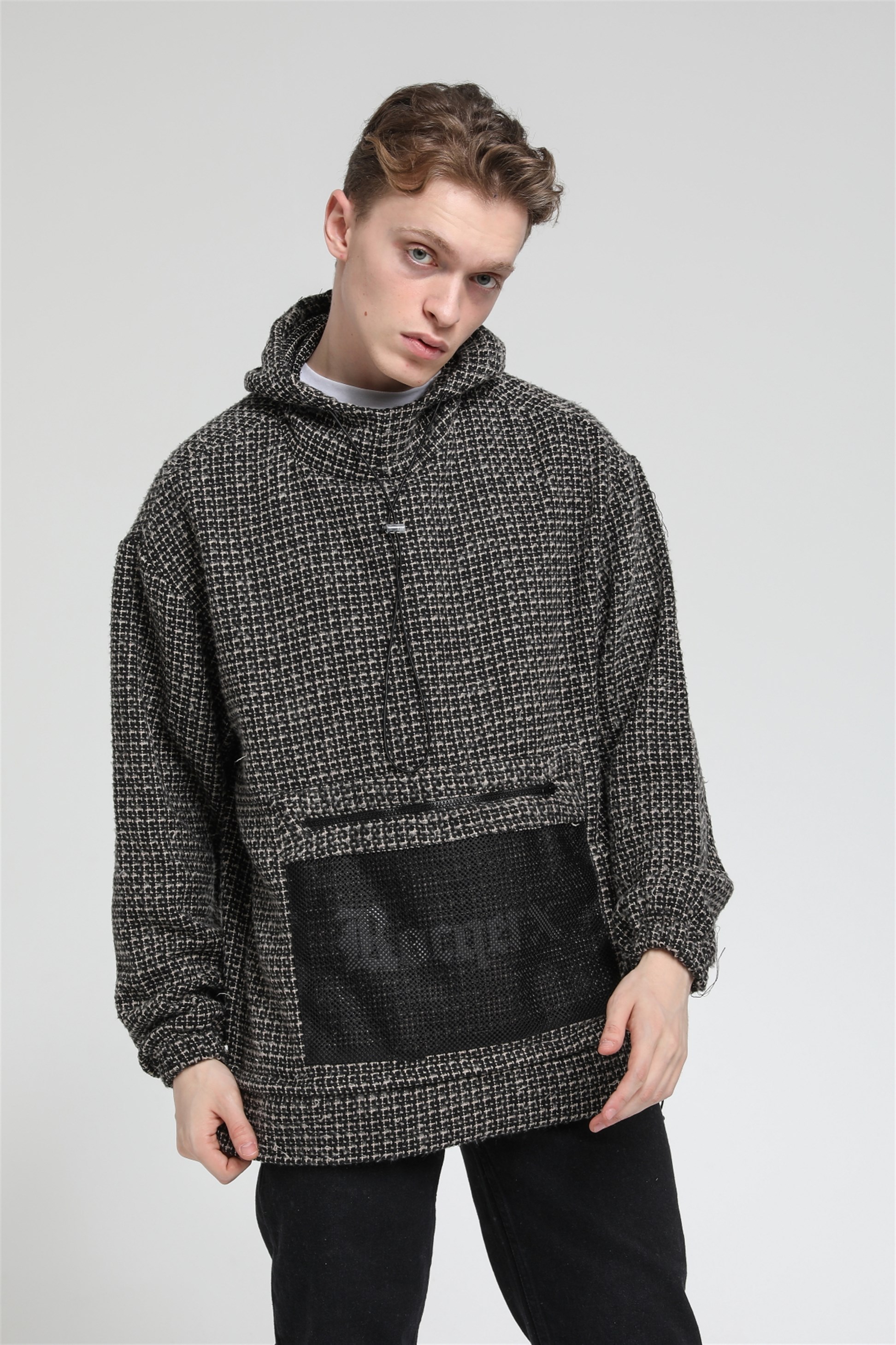 File Cepli Oversize Kapüşonlu Sweatshirt  R-3543
