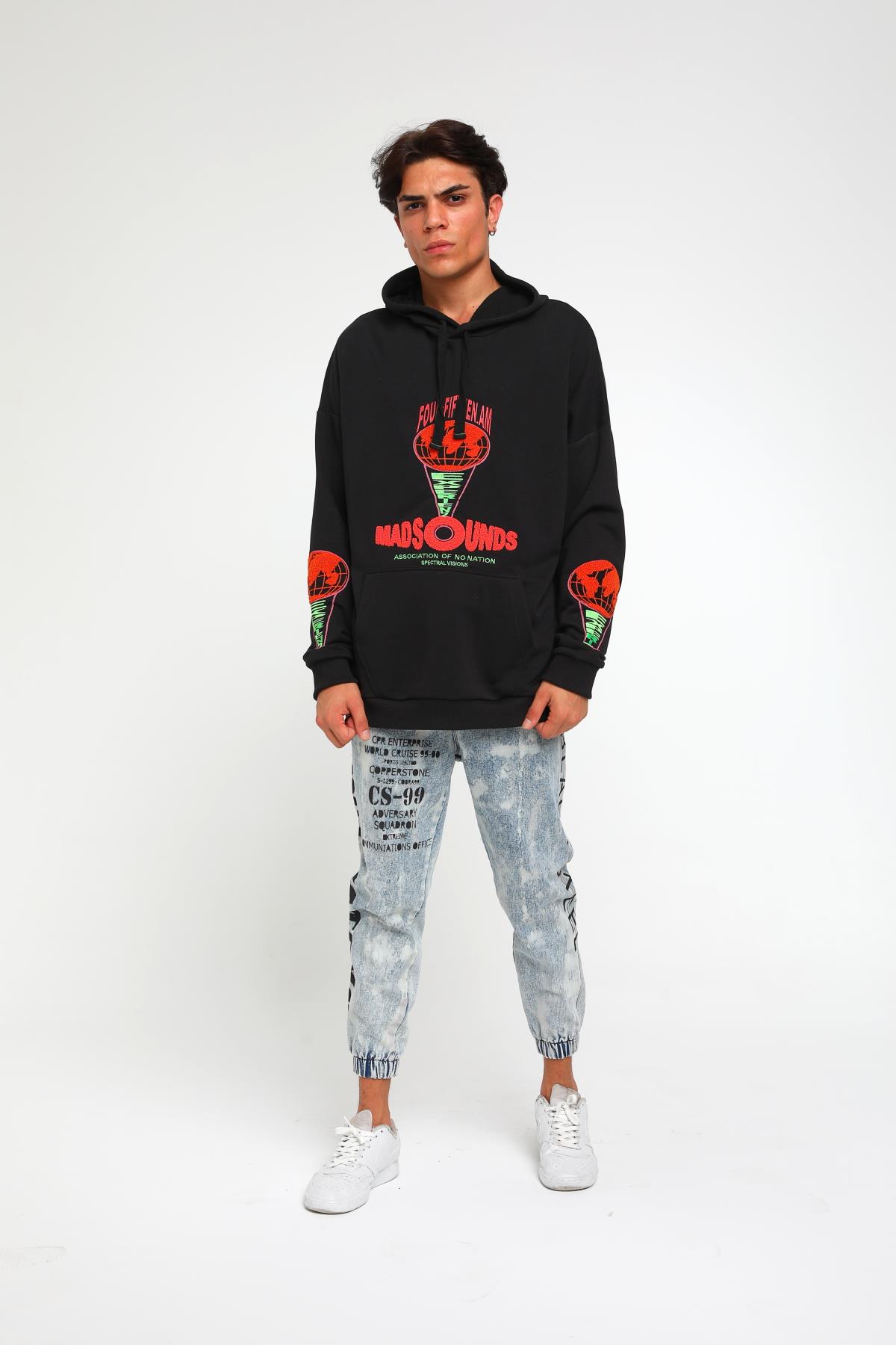 Four Fıfteen Yazı Detaylı Oversize Kapüşonlu Sweatshirt  R-5405