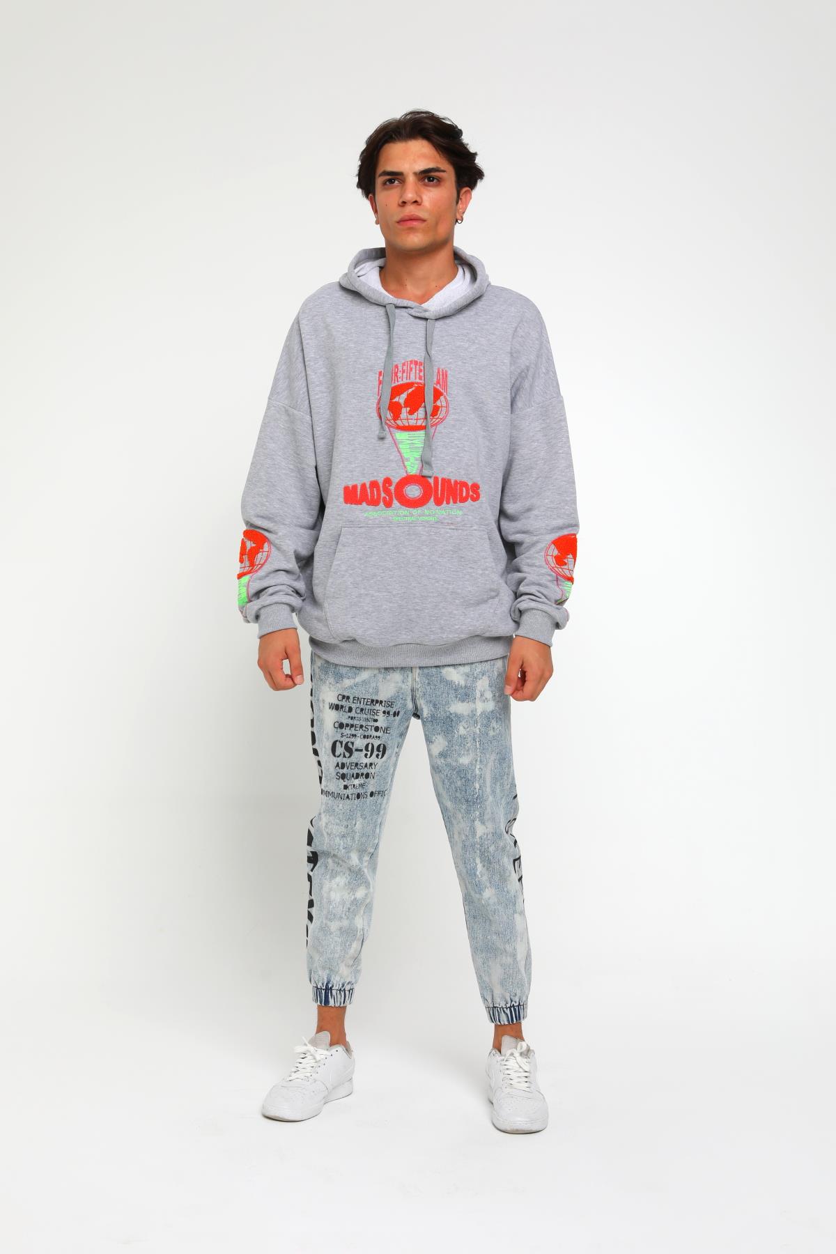Four Fıfteen Yazı Detaylı Oversize Kapüşonlu Sweatshirt  R-5405