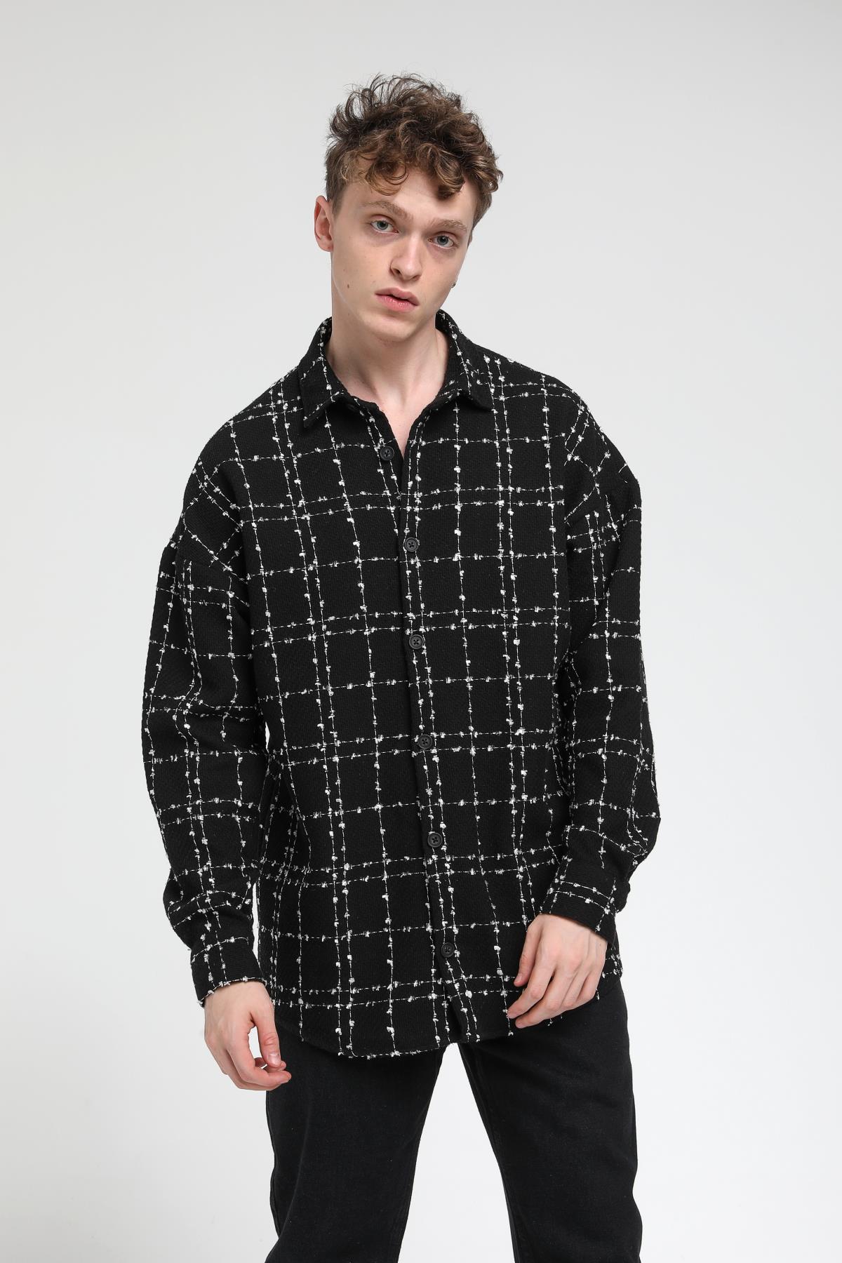 Oversize İnce Çizgili Gömlek R-3536