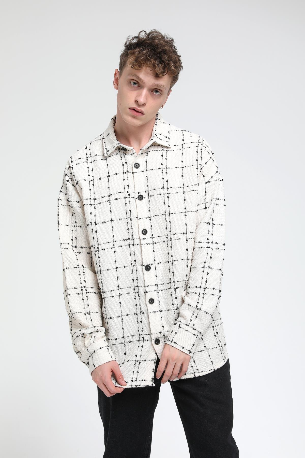 Oversize İnce Çizgili Gömlek R-3536