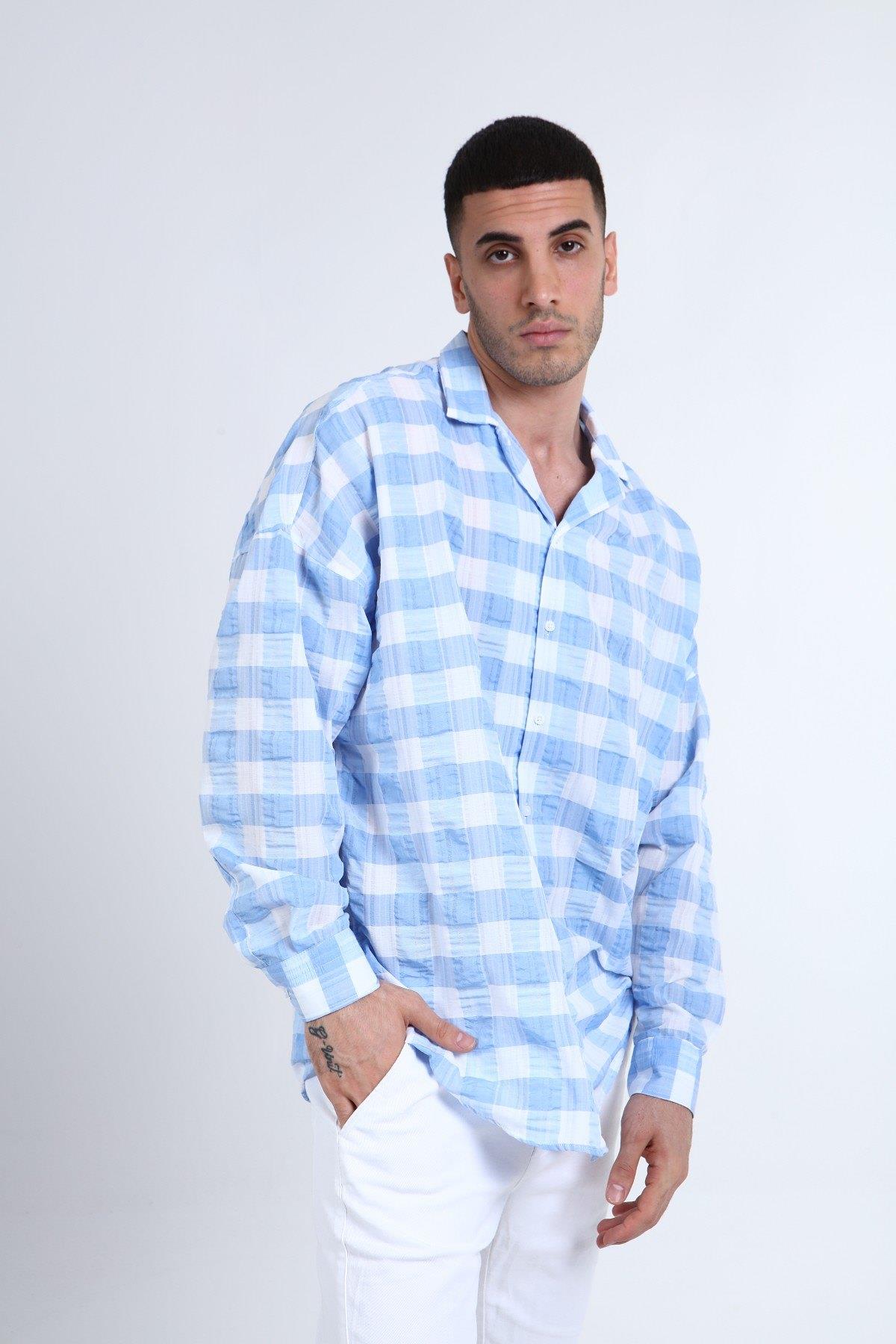 OVERSIZE KARELİ UZUN KOLLU  GÖMLEK R-3273