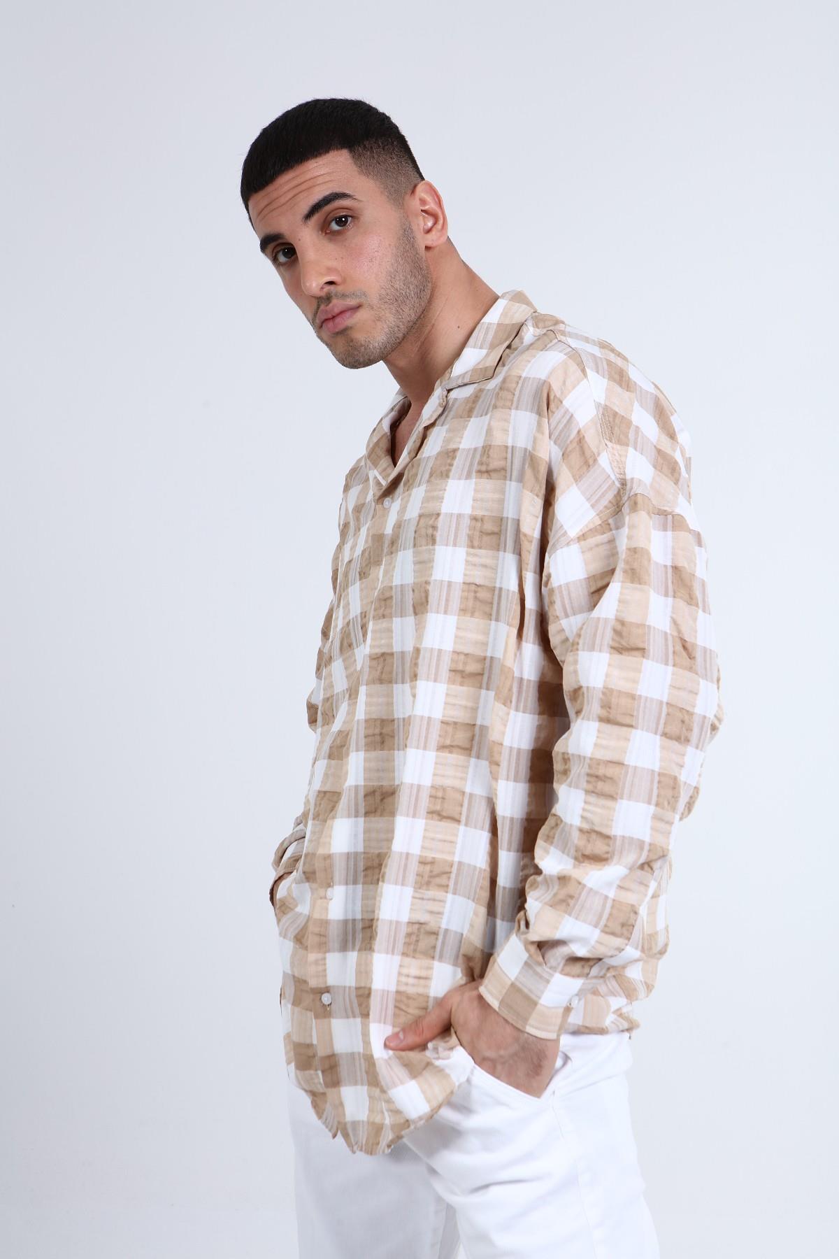 OVERSIZE KARELİ UZUN KOLLU  GÖMLEK R-3273