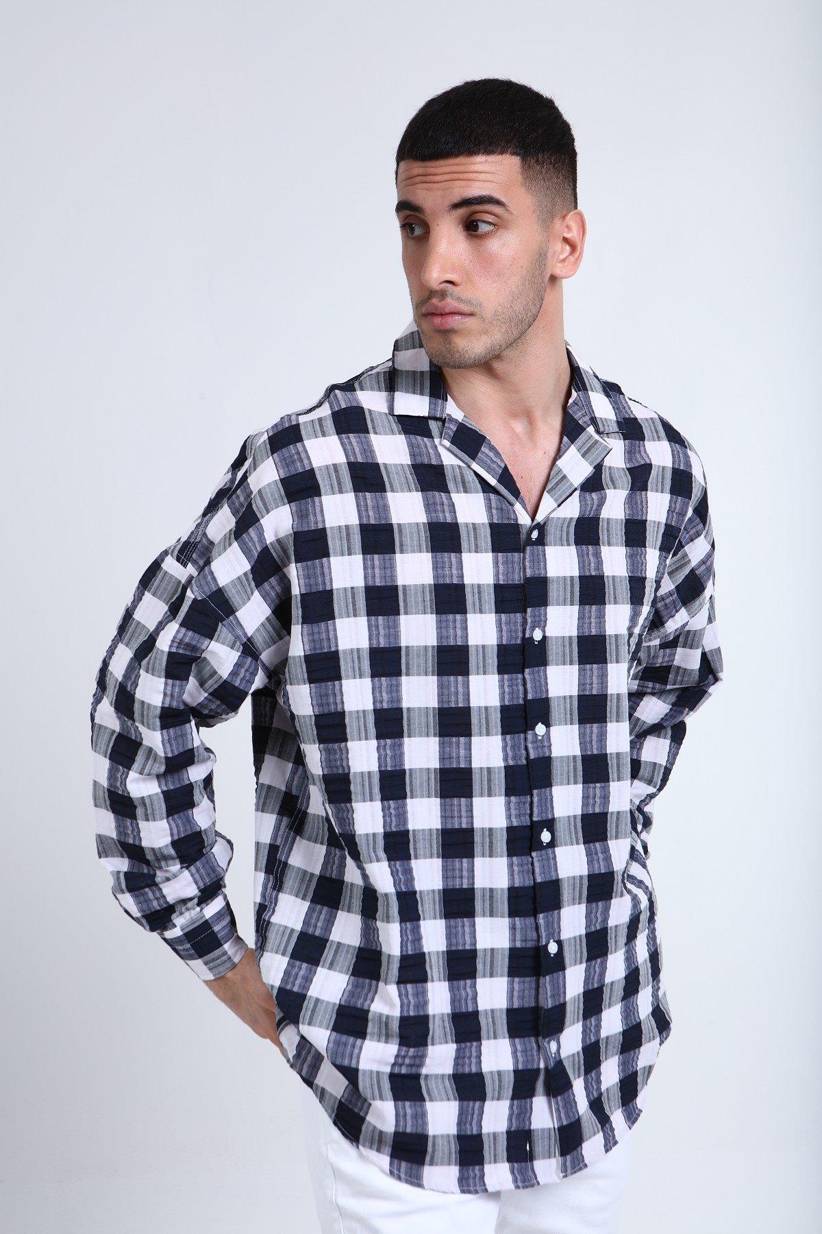 OVERSIZE KARELİ UZUN KOLLU  GÖMLEK R-3273
