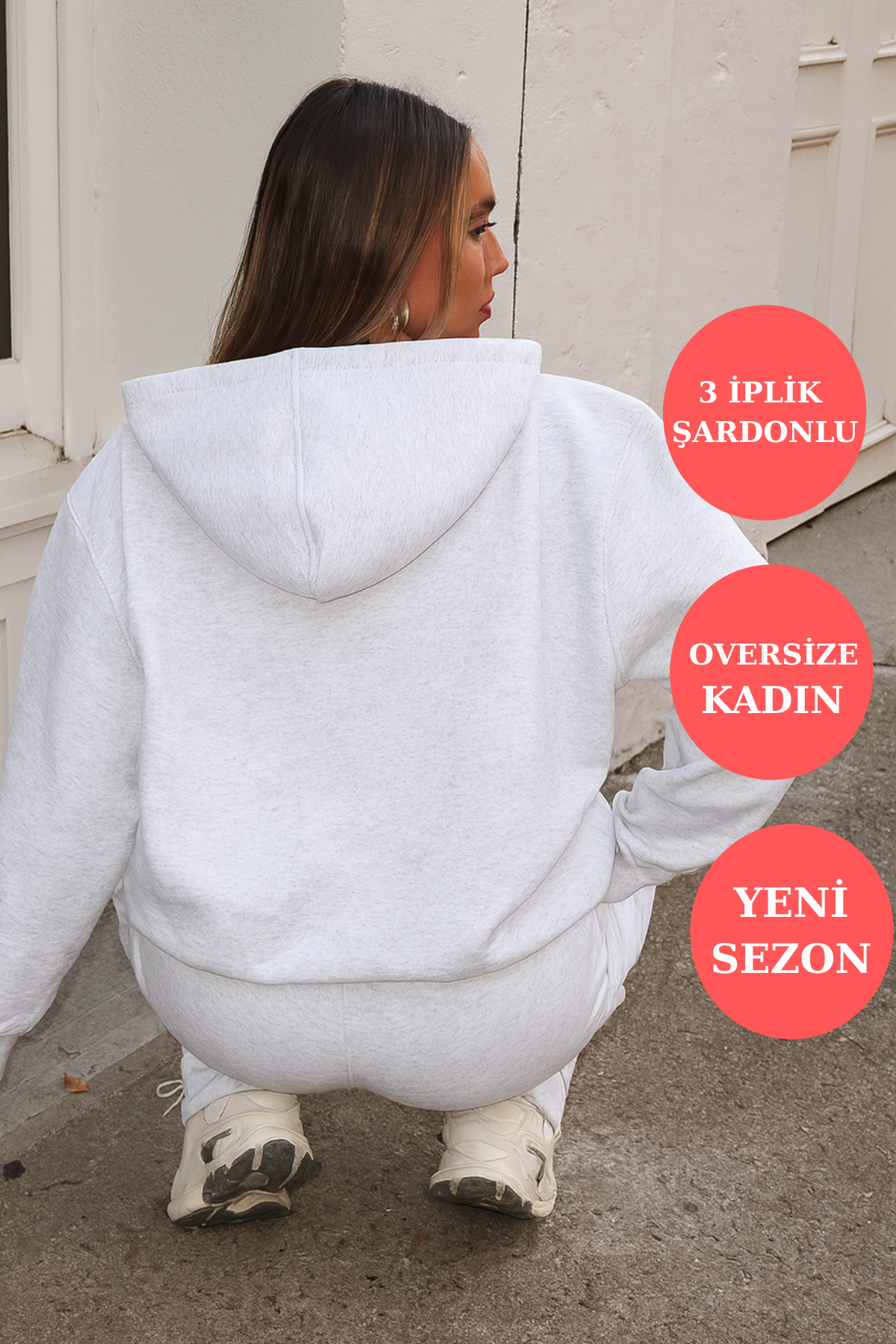 Q-4008 Kapüşonlu Üç İp Şardonlu Sweat