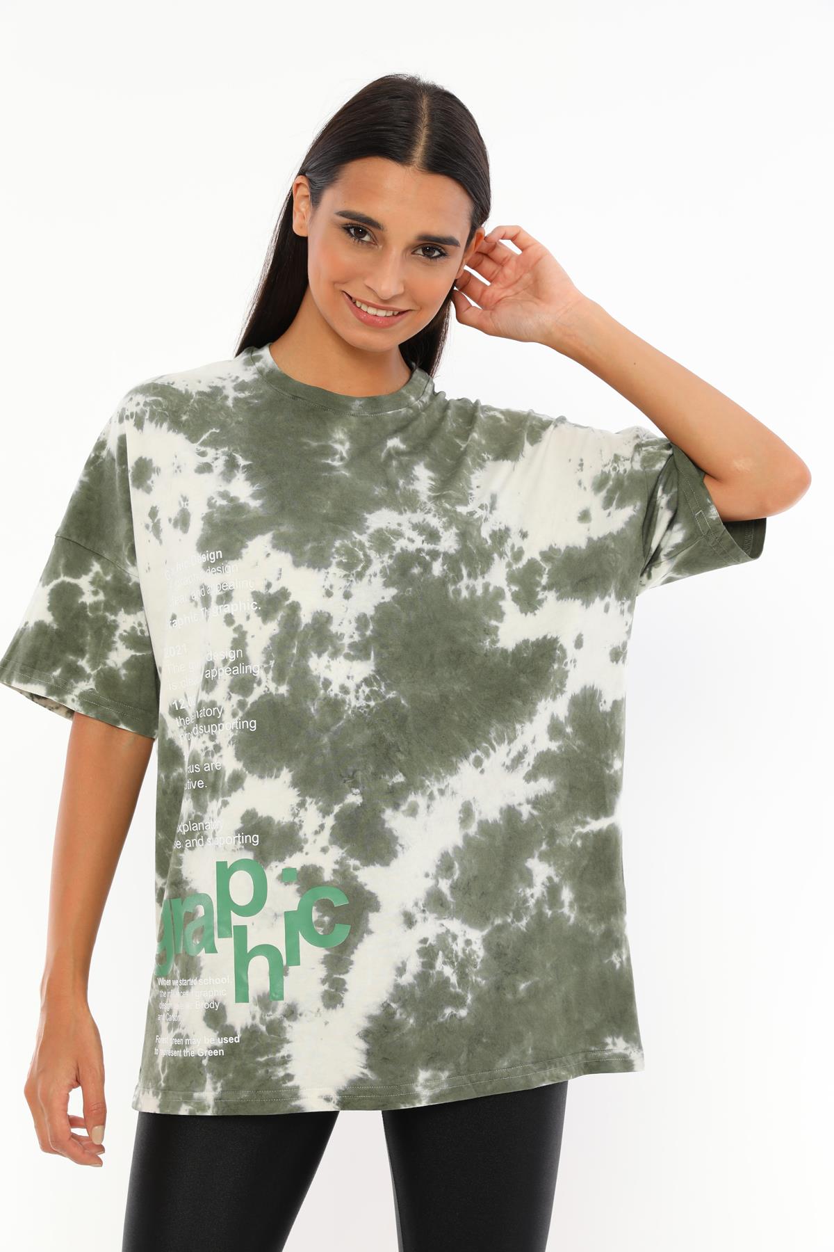 Q-5209 Graphic Yazı  Baskılı Oversize Batik T-shirt