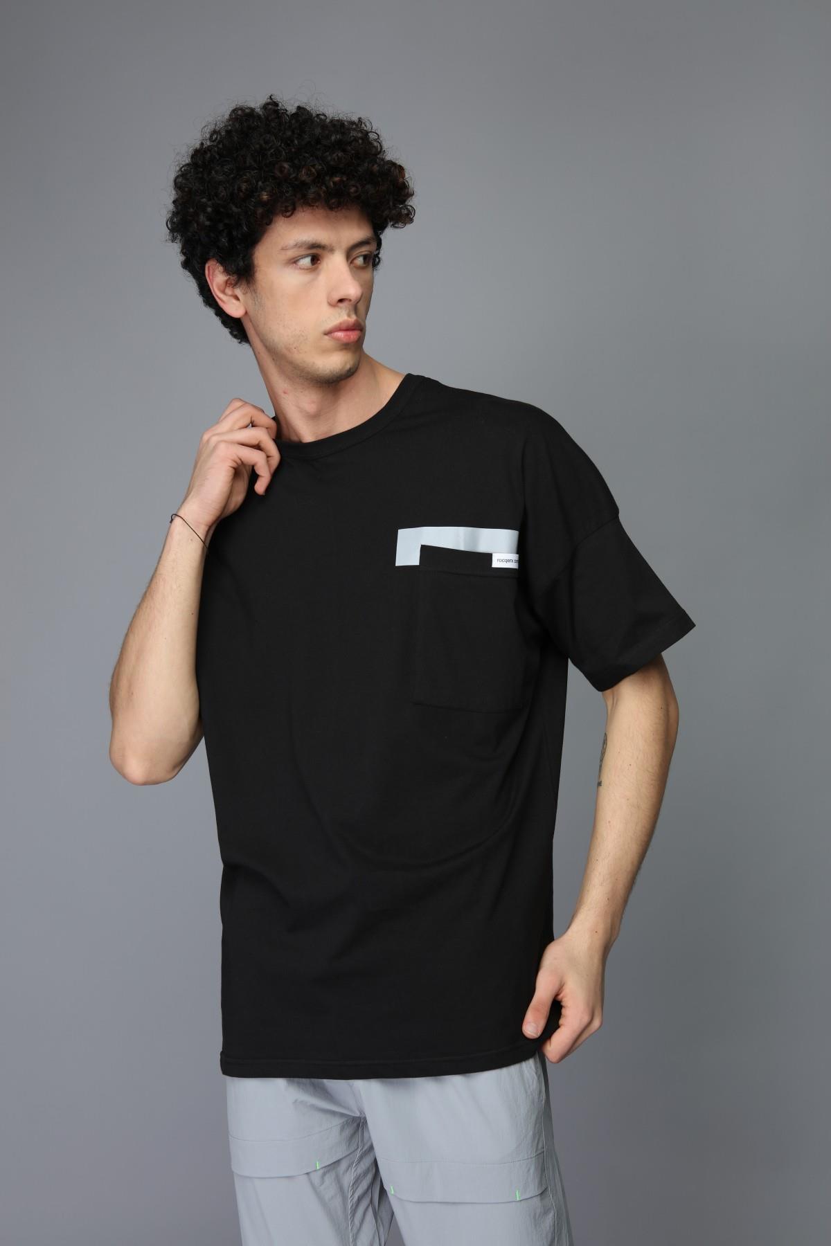 Q-5236 Cep Üstü Reflektör Baskı Detaylı Oversize T-shirt