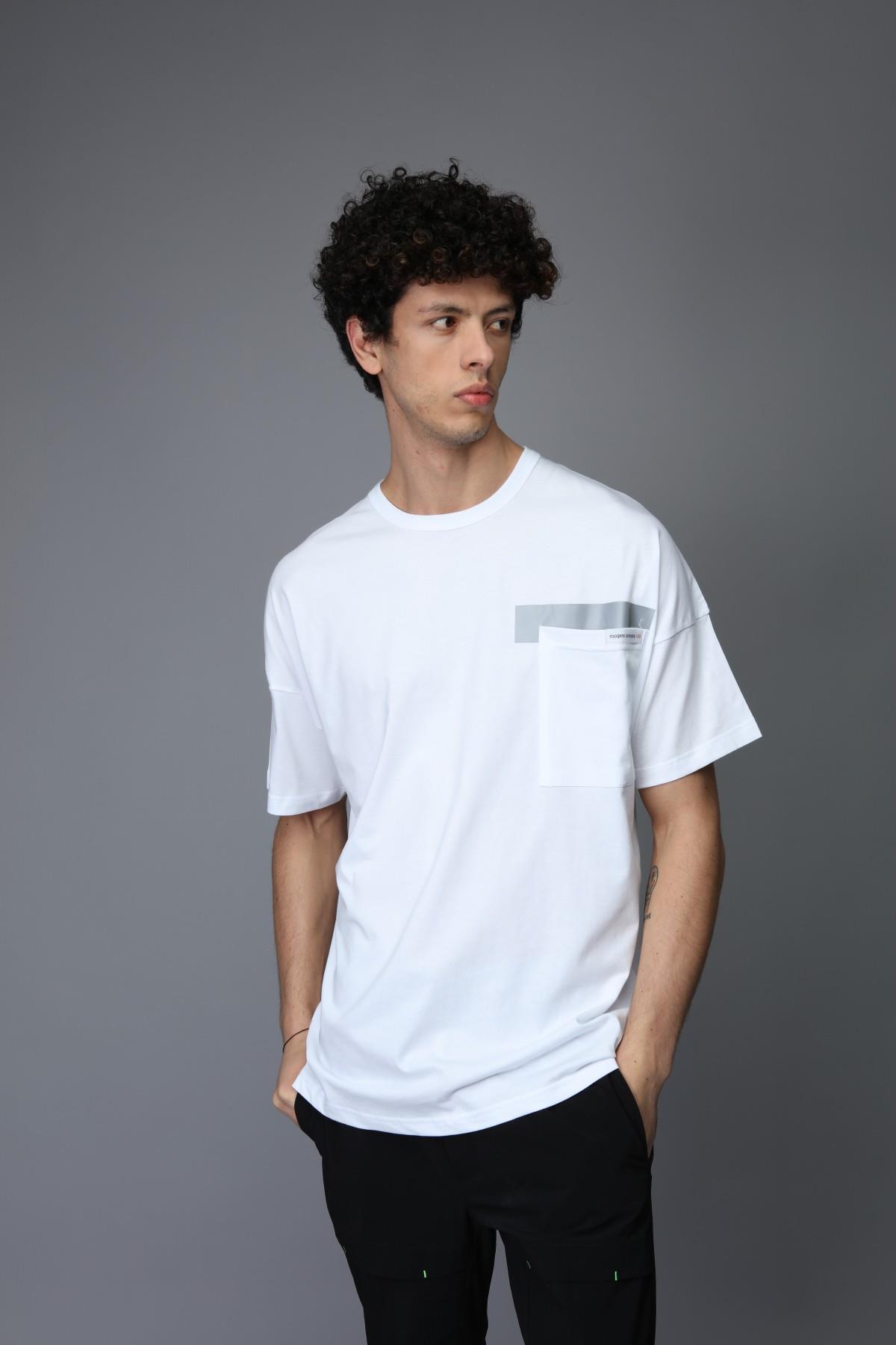 Q-5236 Cep Üstü Reflektör Baskı Detaylı Oversize T-shirt
