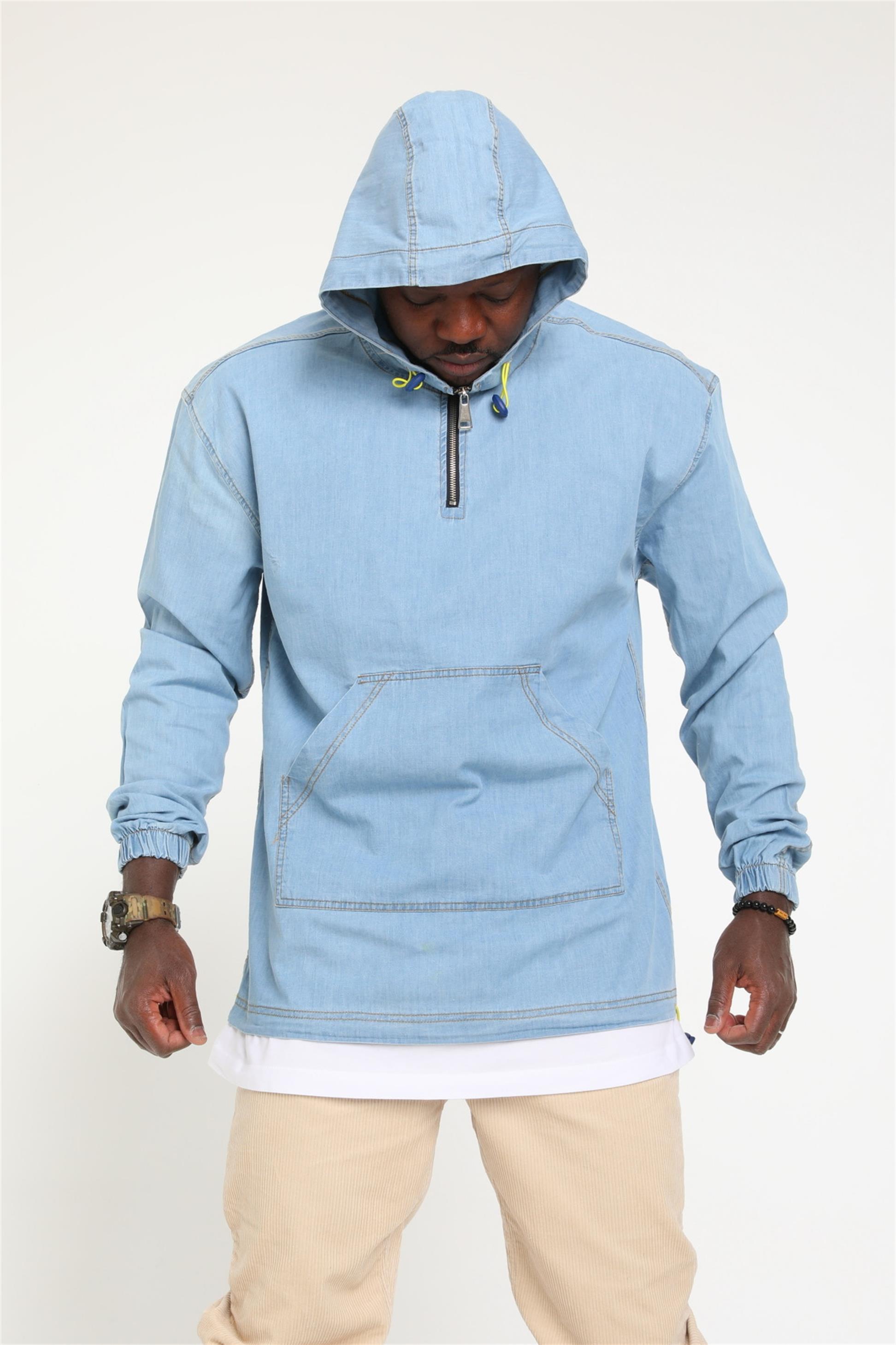 R-1751 KAPÜŞONLU KANGURU CEPLİ  KOT SWEAT