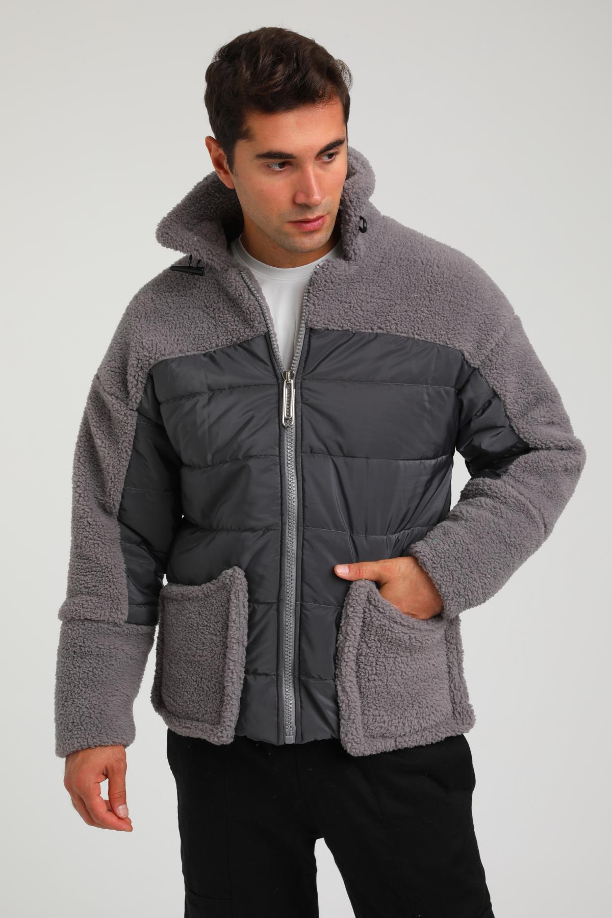 R-2381 Kapitone Peluş Garni Detaylı Astarlı Mont