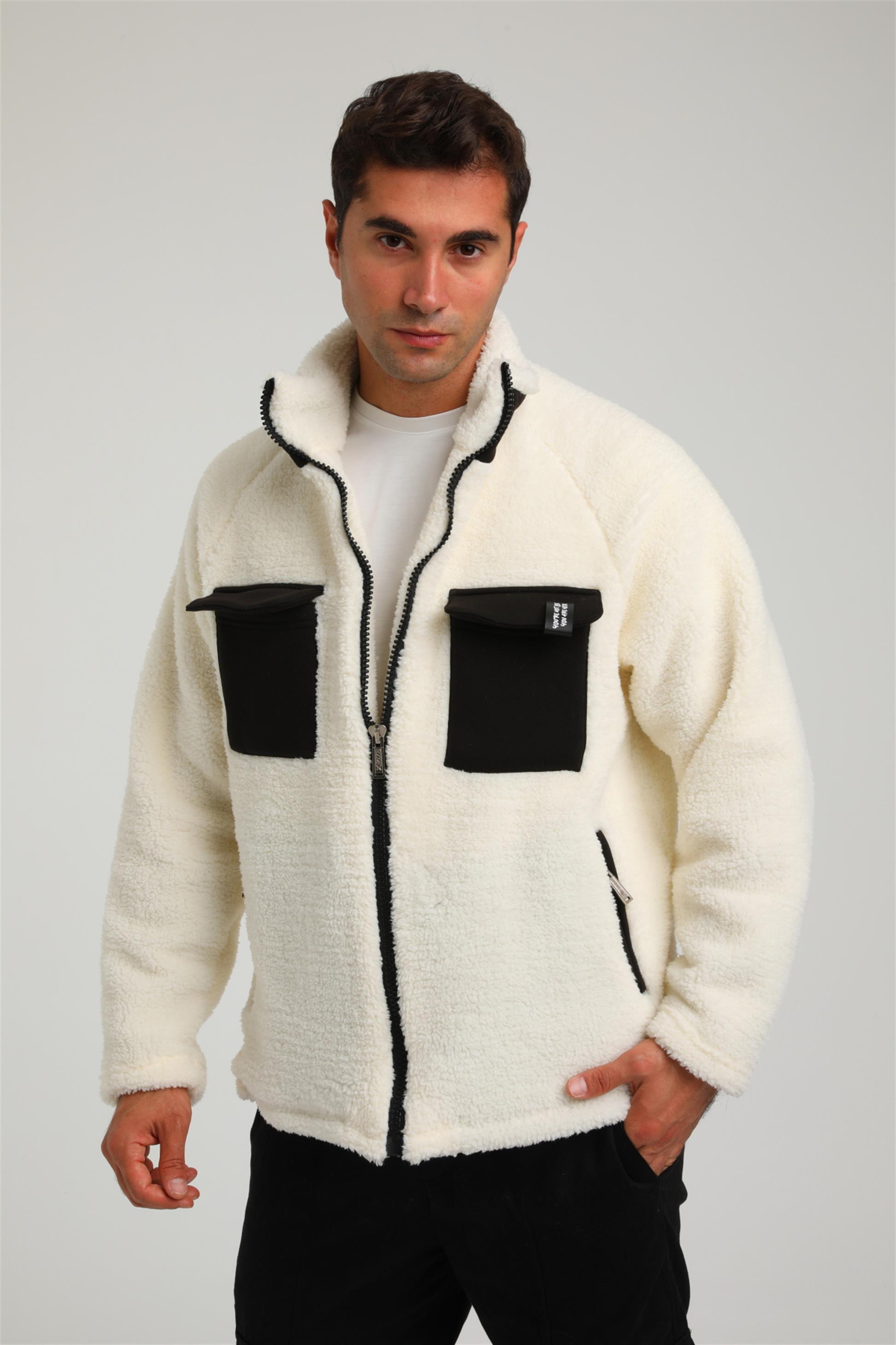 R-2388 Garni Detaylı Fermuarlı Peluş Ceket