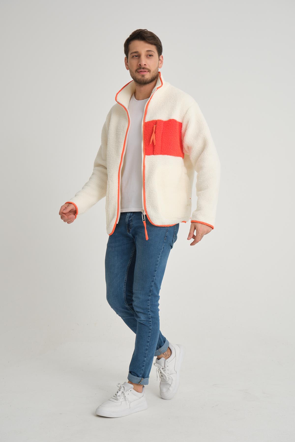 R-2409 Biye Garni Detaylı Peluş Ceket