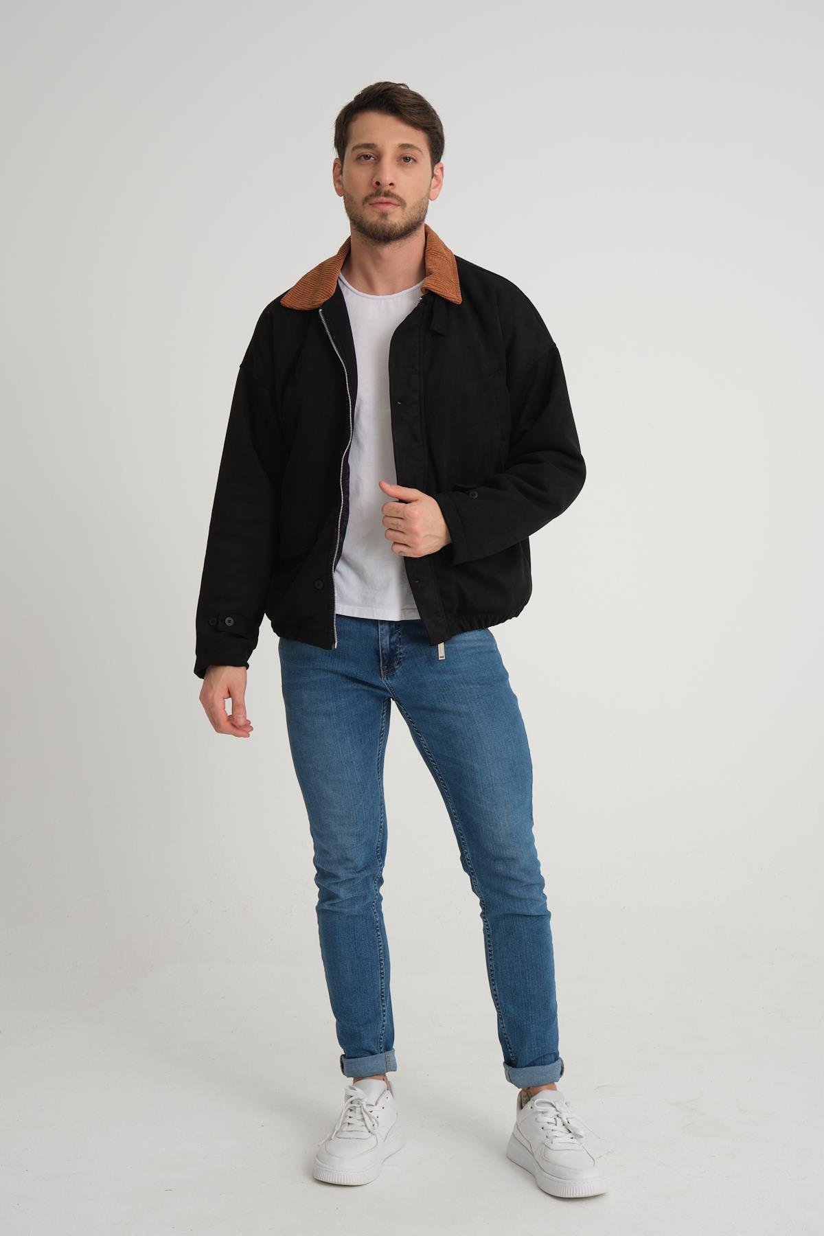 R-2417 Yaka Garni Astarlı Süet Mont