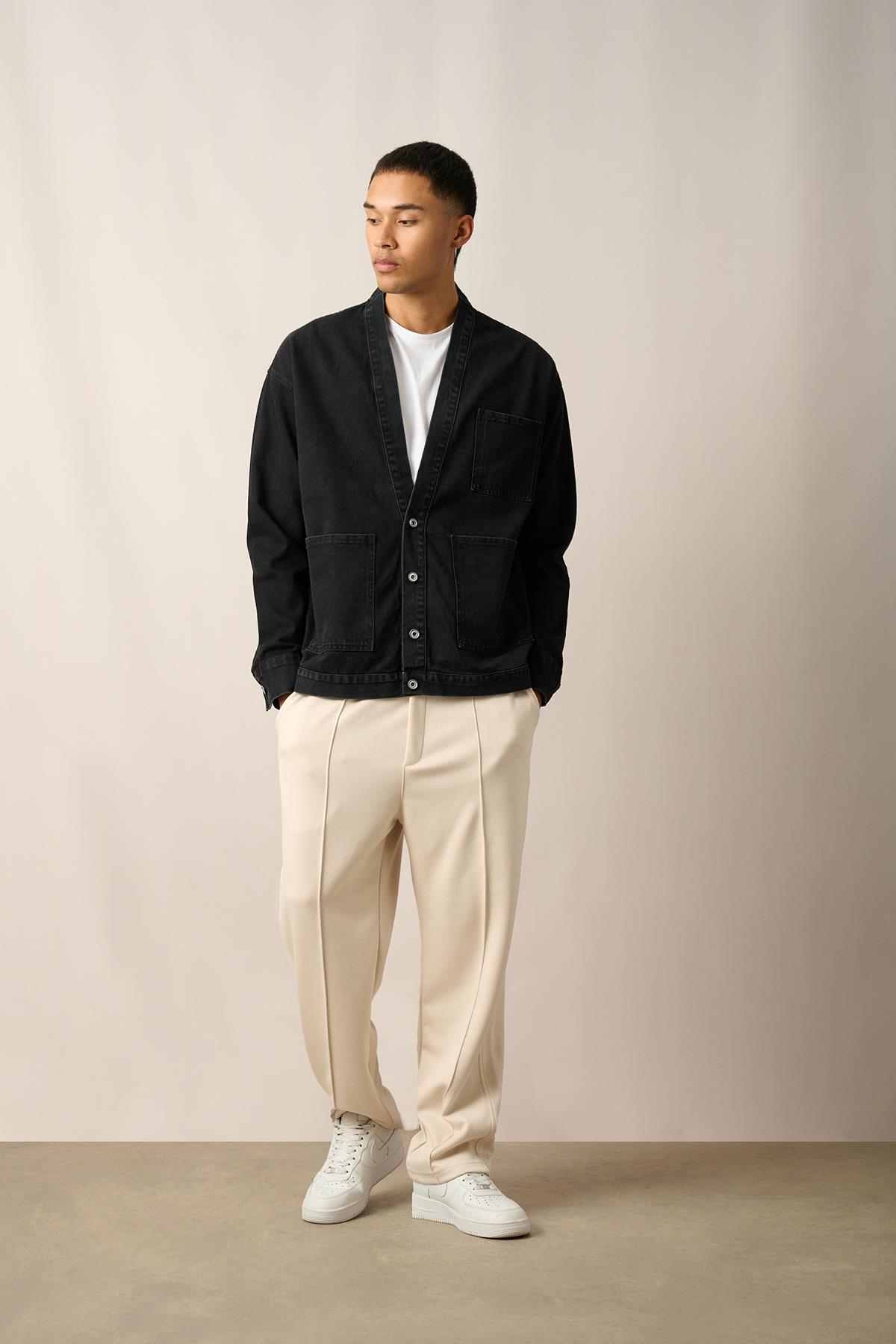 R-2456 Çakım Düğmeli Yıkamalı Kot Ceket