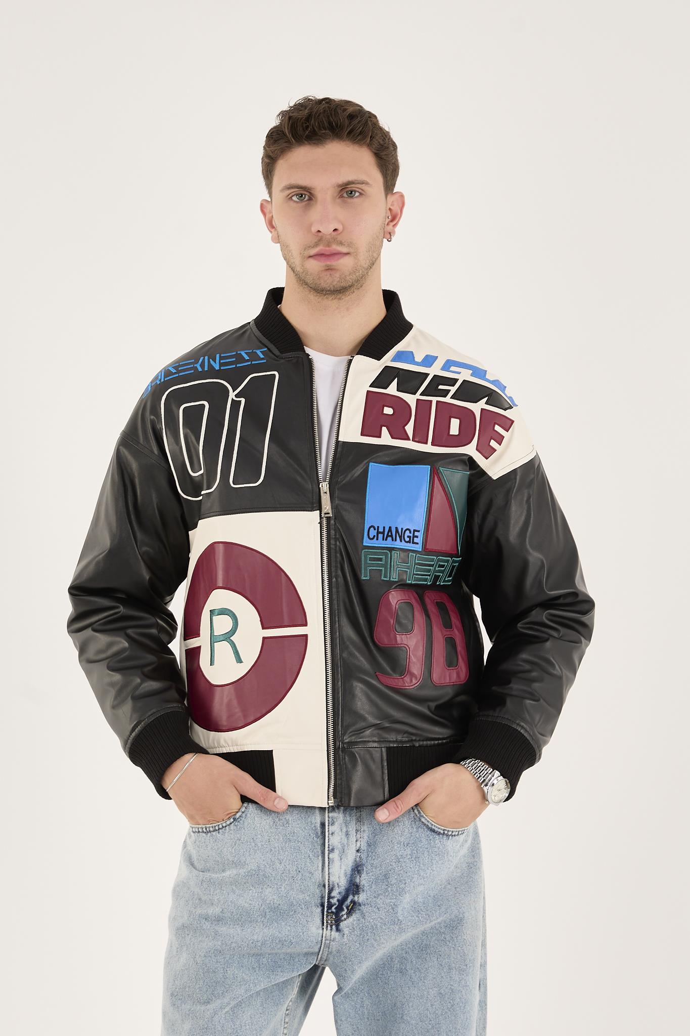 R-2477 İçi Kapitoneli Nakışlı Deri Mont