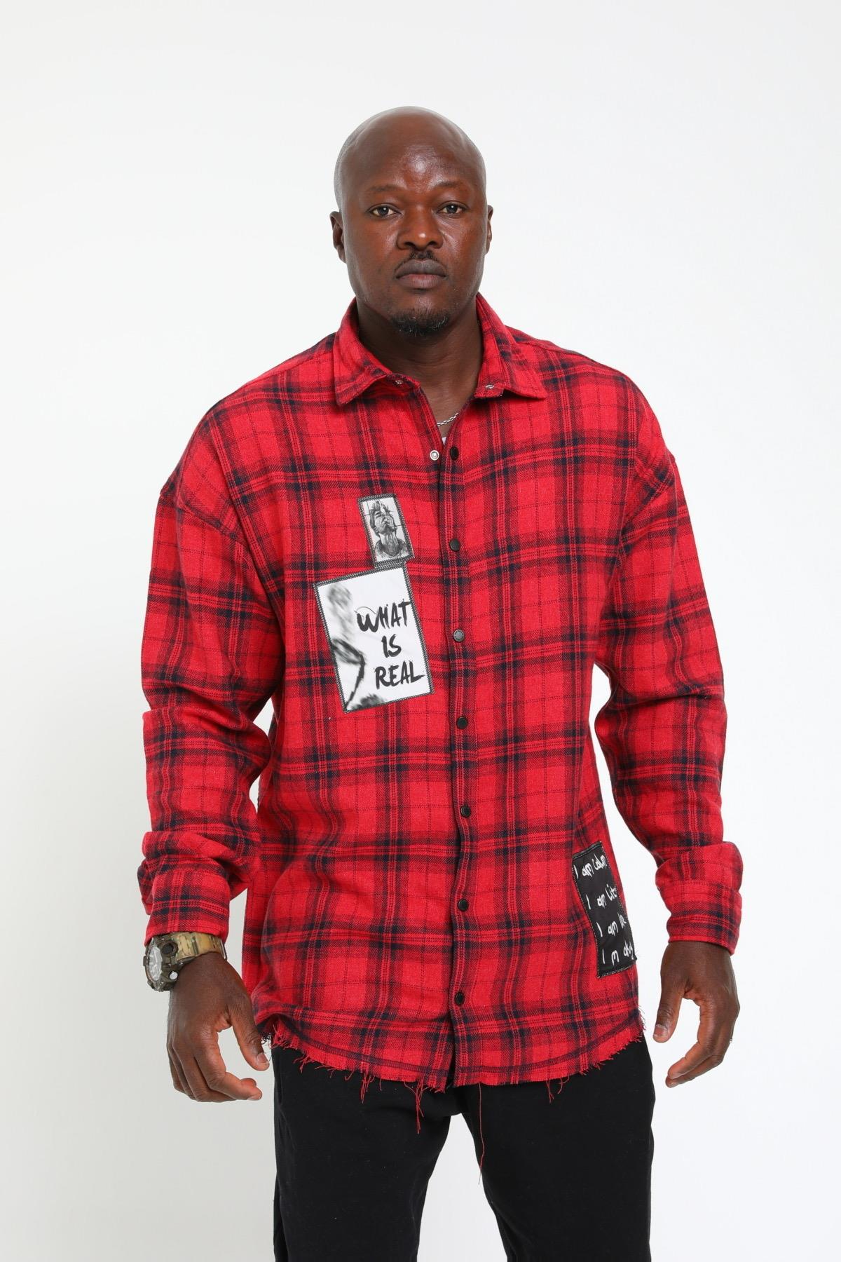 R-3155 OVERSIZE DUMAN PATCHLİ ODUNCU GÖMLEK
