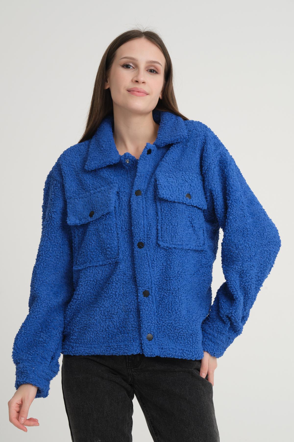 R-3837 Peluş Çift Cep Kapaklı Gömlek