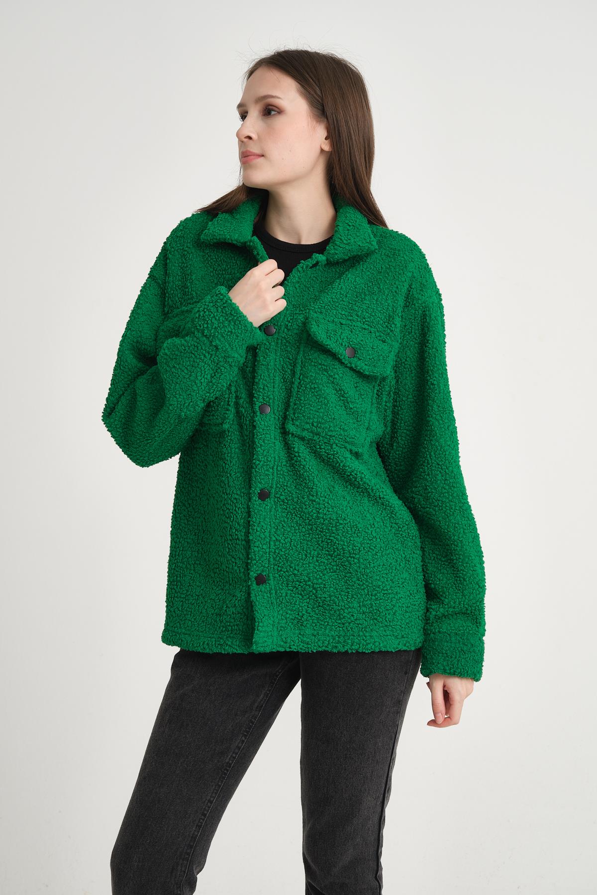 R-3837 Peluş Çift Cep Kapaklı Gömlek