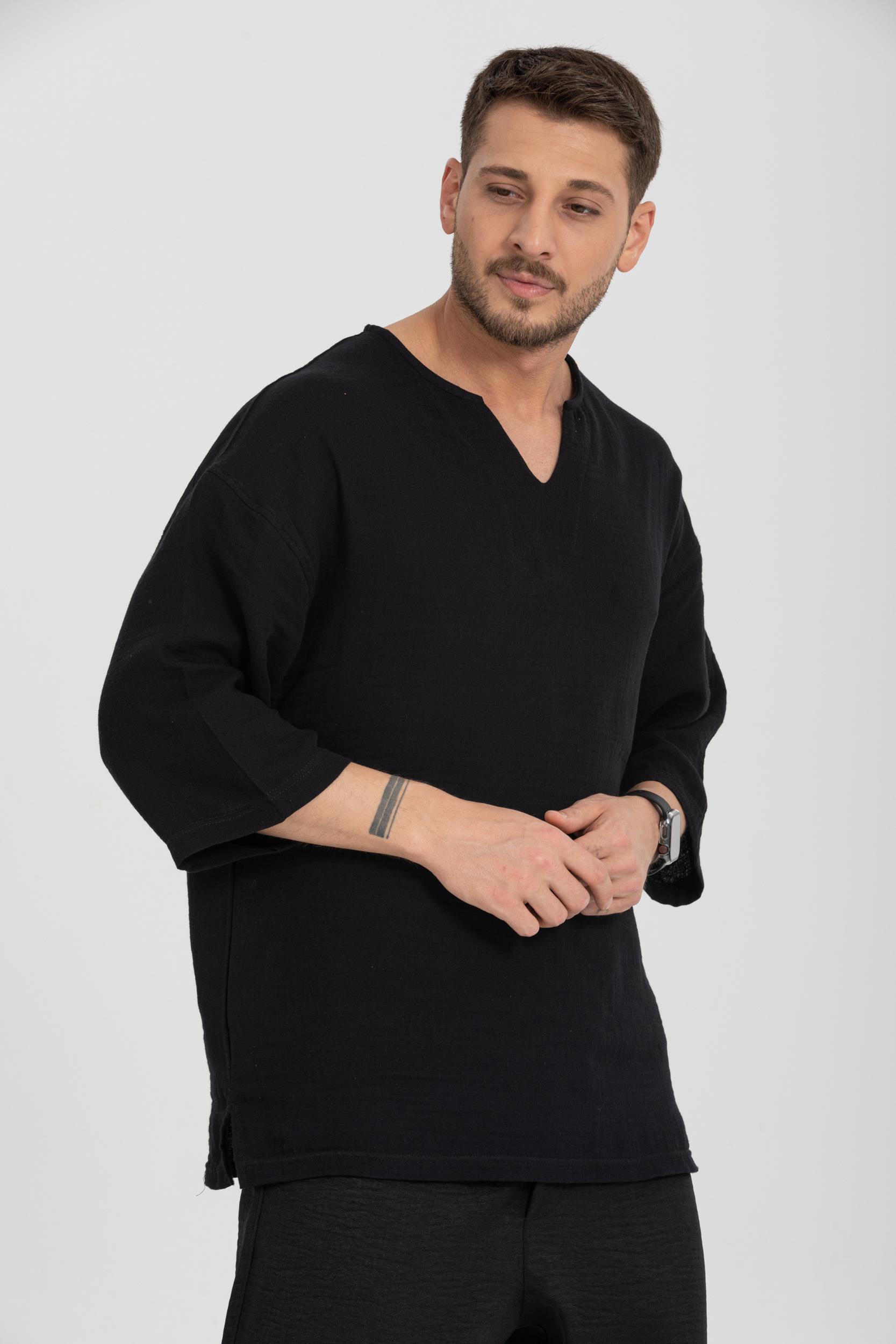 R-3928 Armut Yaka Oversize Düz Müslin Gömlek